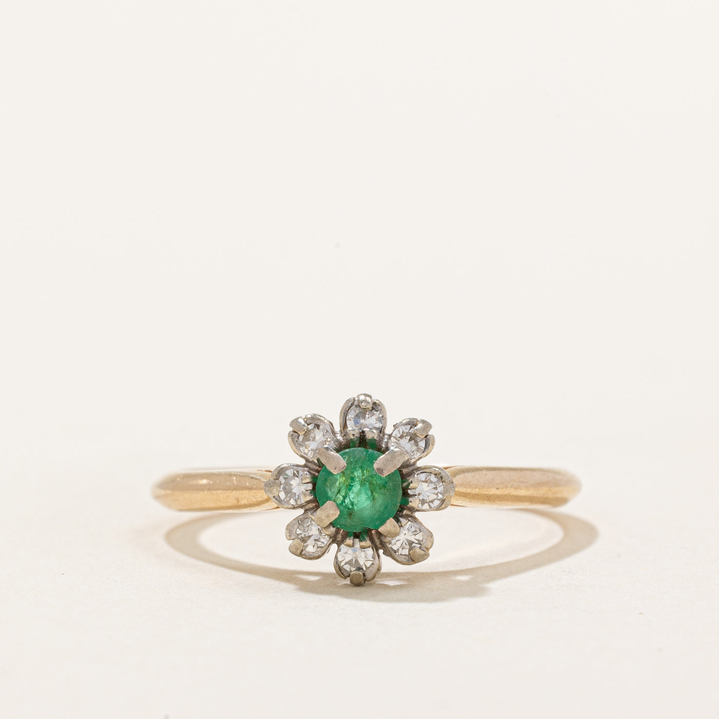 Vintage Canadian Emerald & Diamond Halo Ring | 0.14ct, 0.06ctw | SZ 6.75 |