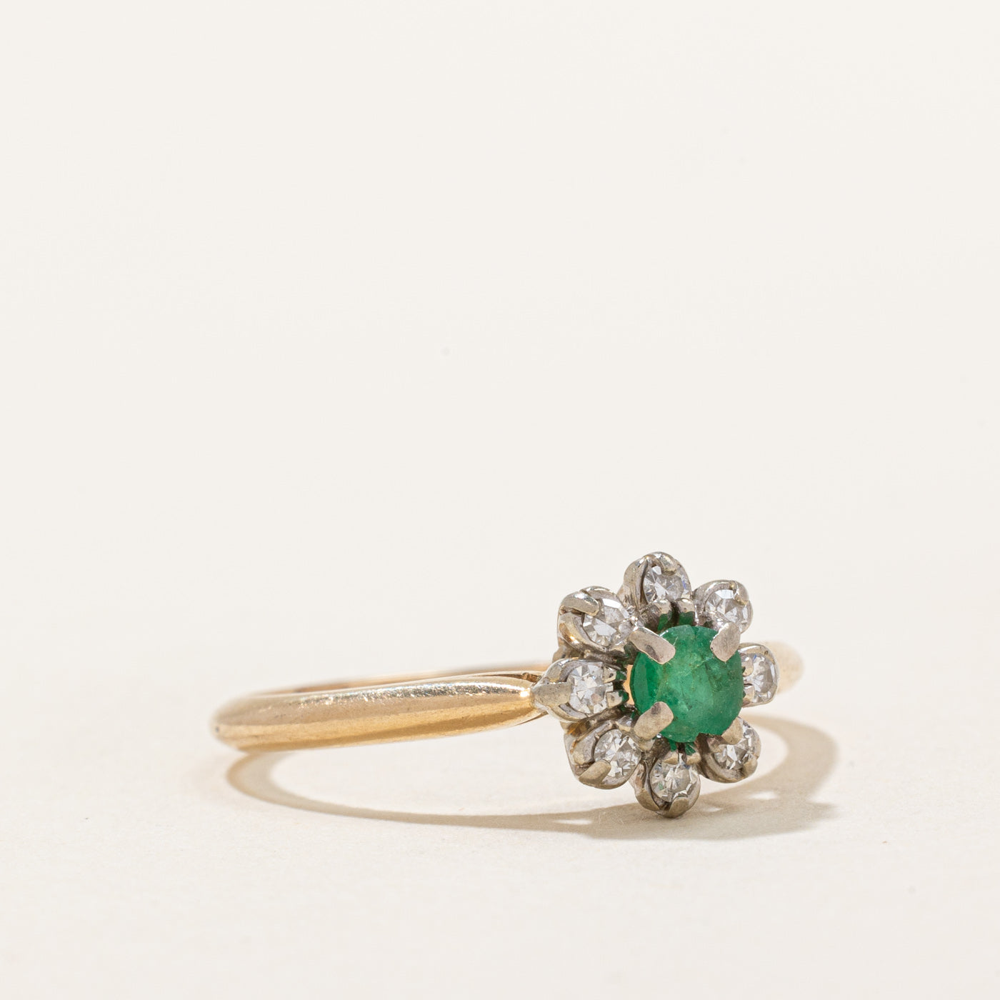 Vintage Canadian Emerald & Diamond Halo Ring | 0.14ct, 0.06ctw | SZ 6.75 |