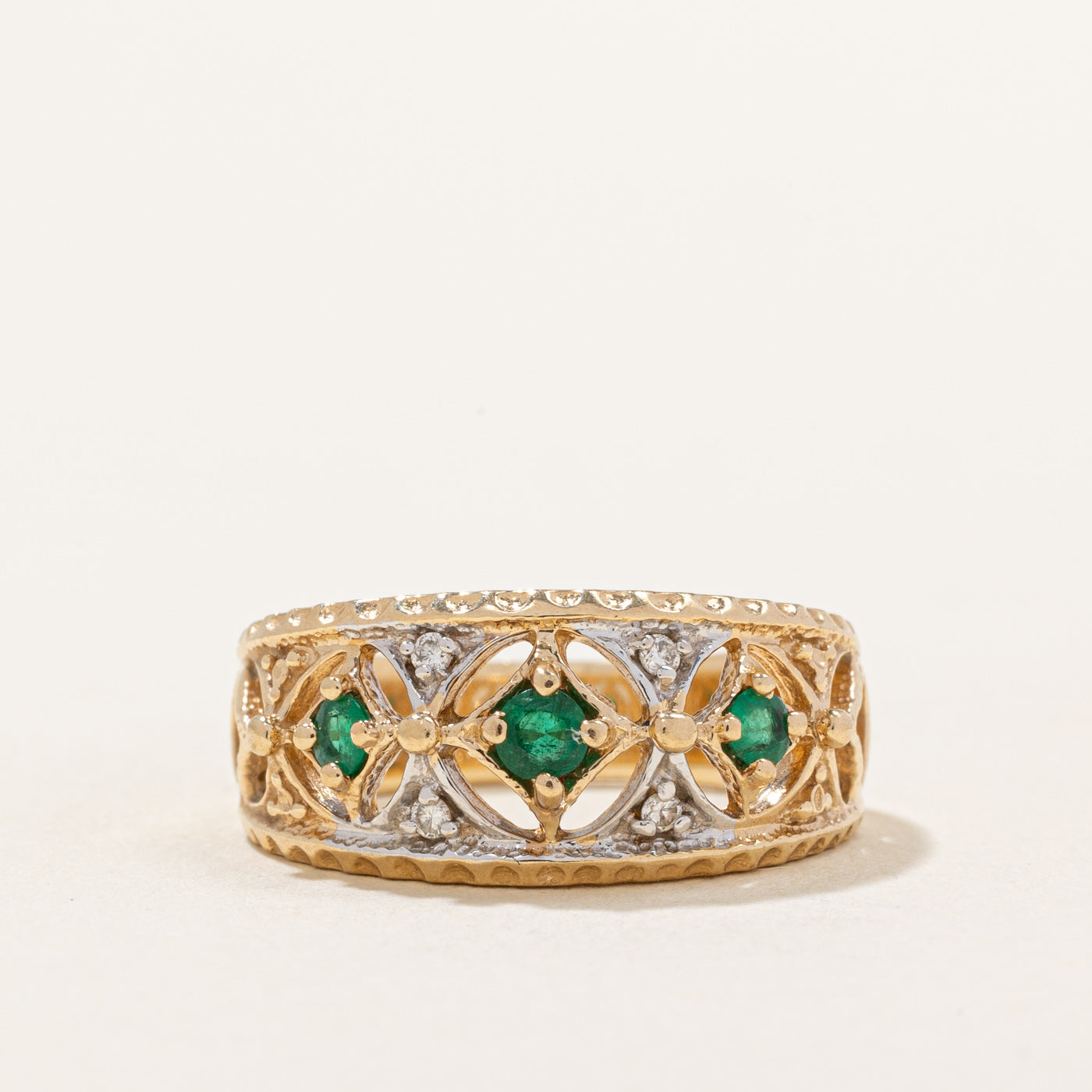 Emerald & Diamond Lattice Ring | 0.22ctw, 0.02ctw | SZ 6.5 |