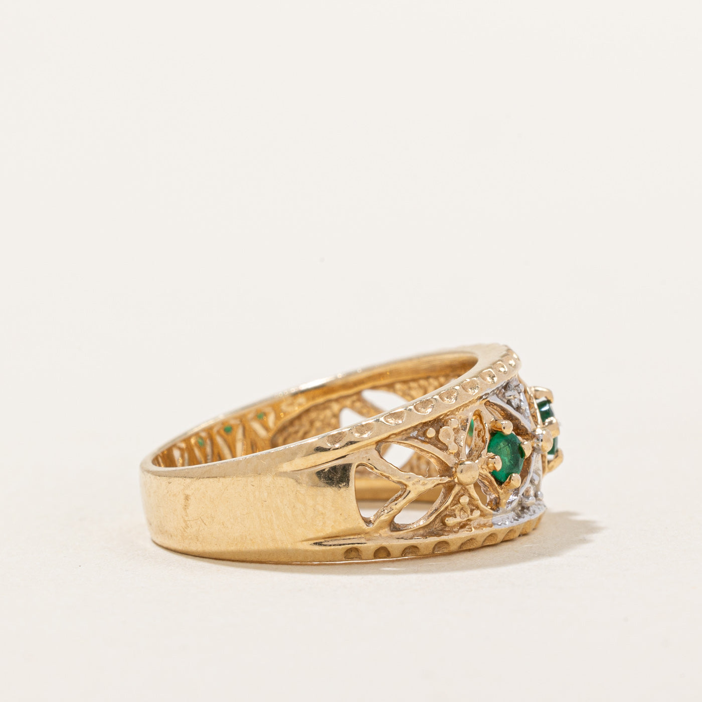Emerald & Diamond Lattice Ring | 0.22ctw, 0.02ctw | SZ 6.5 |