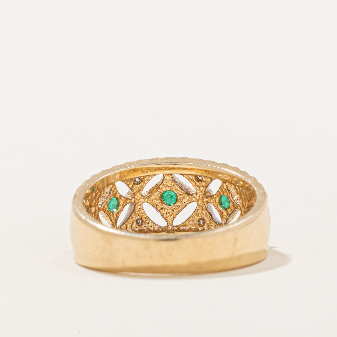Emerald & Diamond Lattice Ring | 0.22ctw, 0.02ctw | SZ 6.5 |