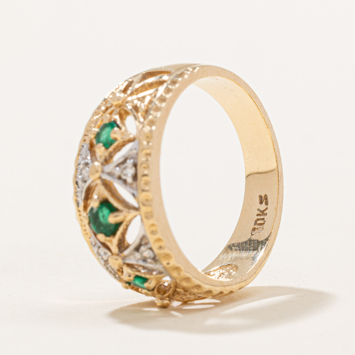 Emerald & Diamond Lattice Ring | 0.22ctw, 0.02ctw | SZ 6.5 |