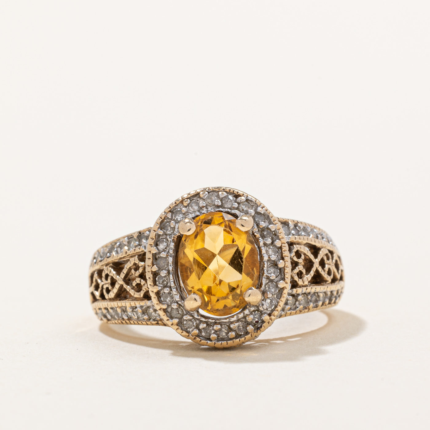 Citrine & Diamond Halo Ring | 0.80ct, 0.18ctw | SZ 6.25 |