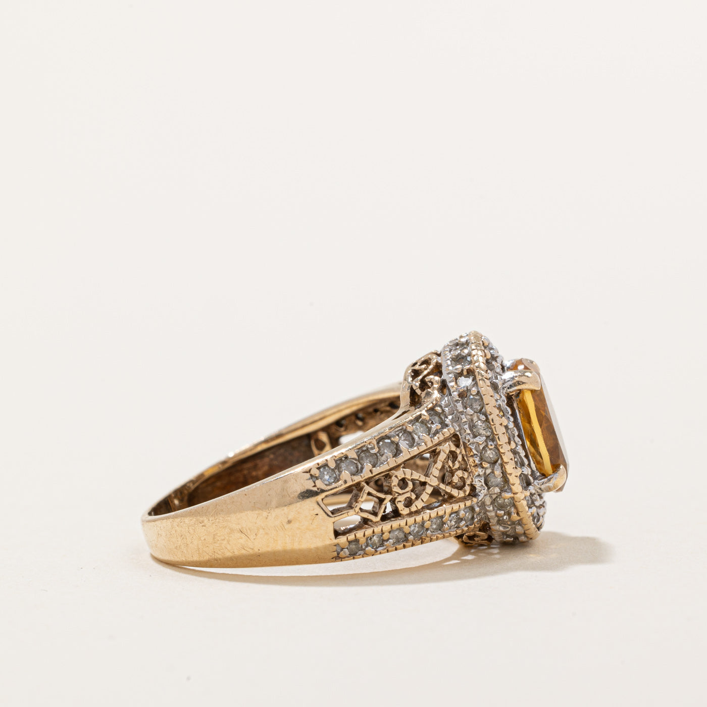 Citrine & Diamond Halo Ring | 0.80ct, 0.18ctw | SZ 6.25 |