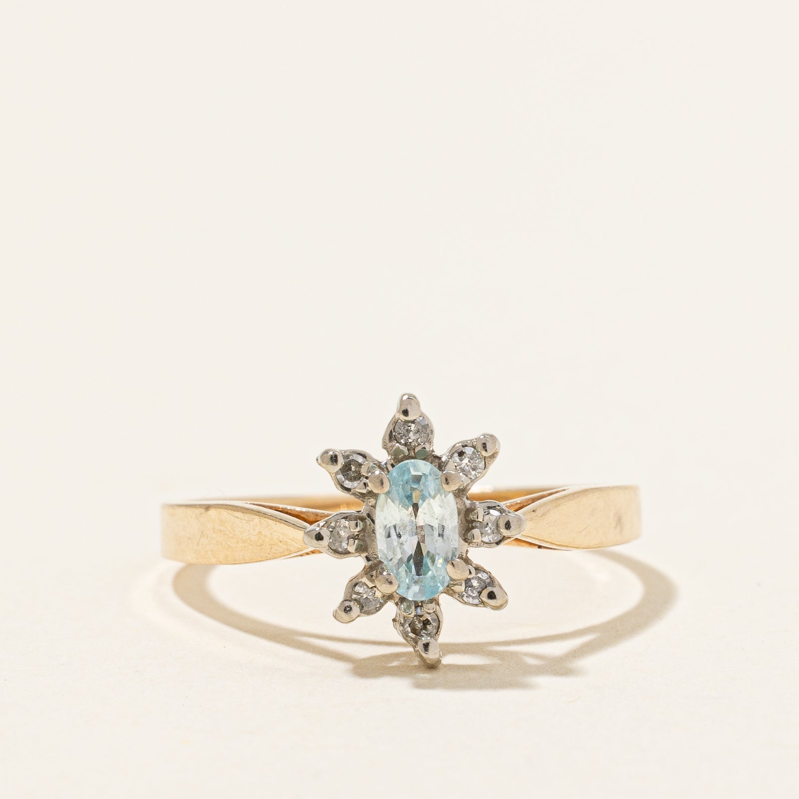 Blue Zircon & Diamond Flower Ring | 0.24ct, 0.07ctw | SZ 6.5 |