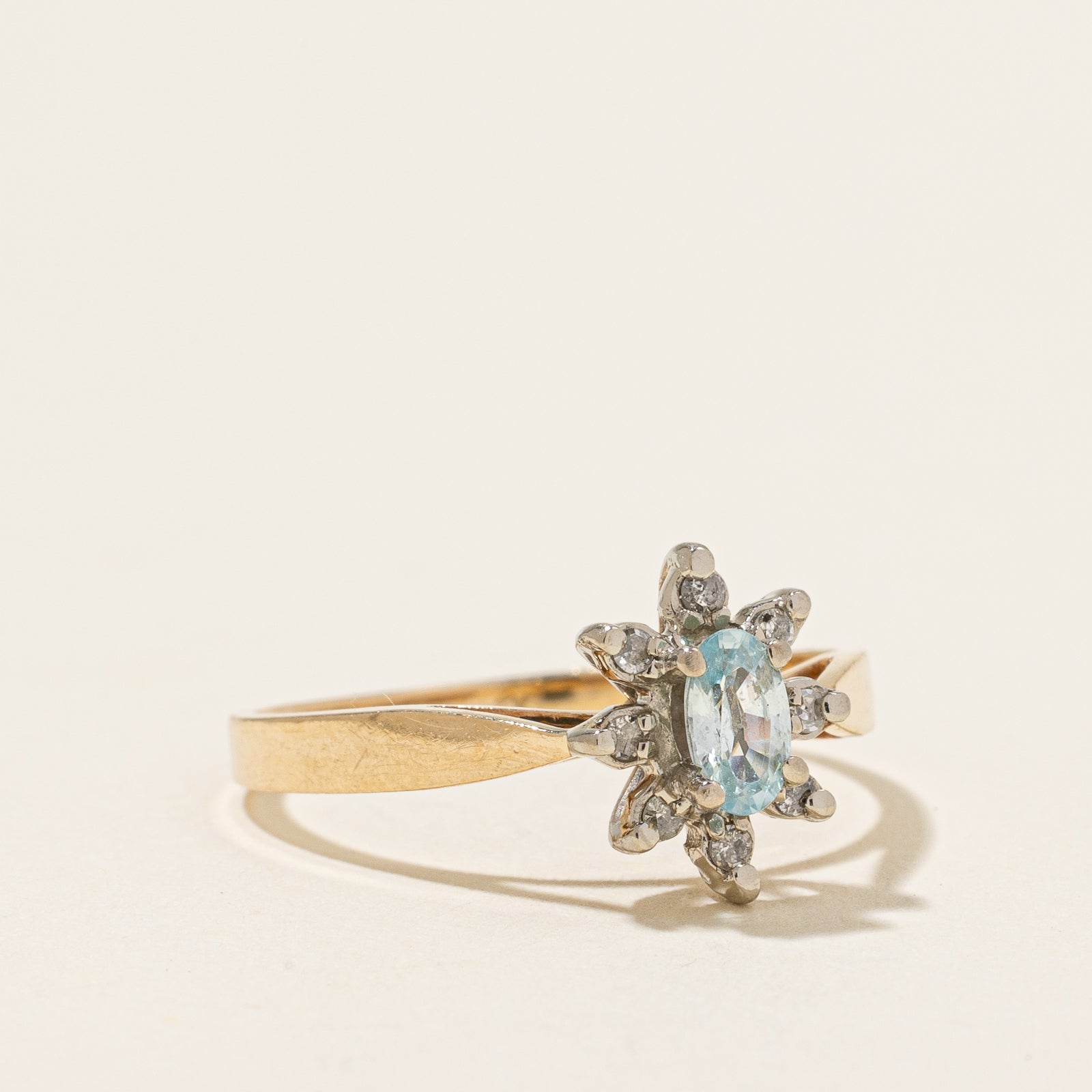 Blue Zircon & Diamond Flower Ring | 0.24ct, 0.07ctw | SZ 6.5 |