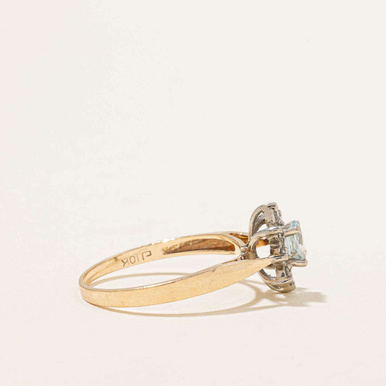 Blue Zircon & Diamond Flower Ring | 0.24ct, 0.07ctw | SZ 6.5 |