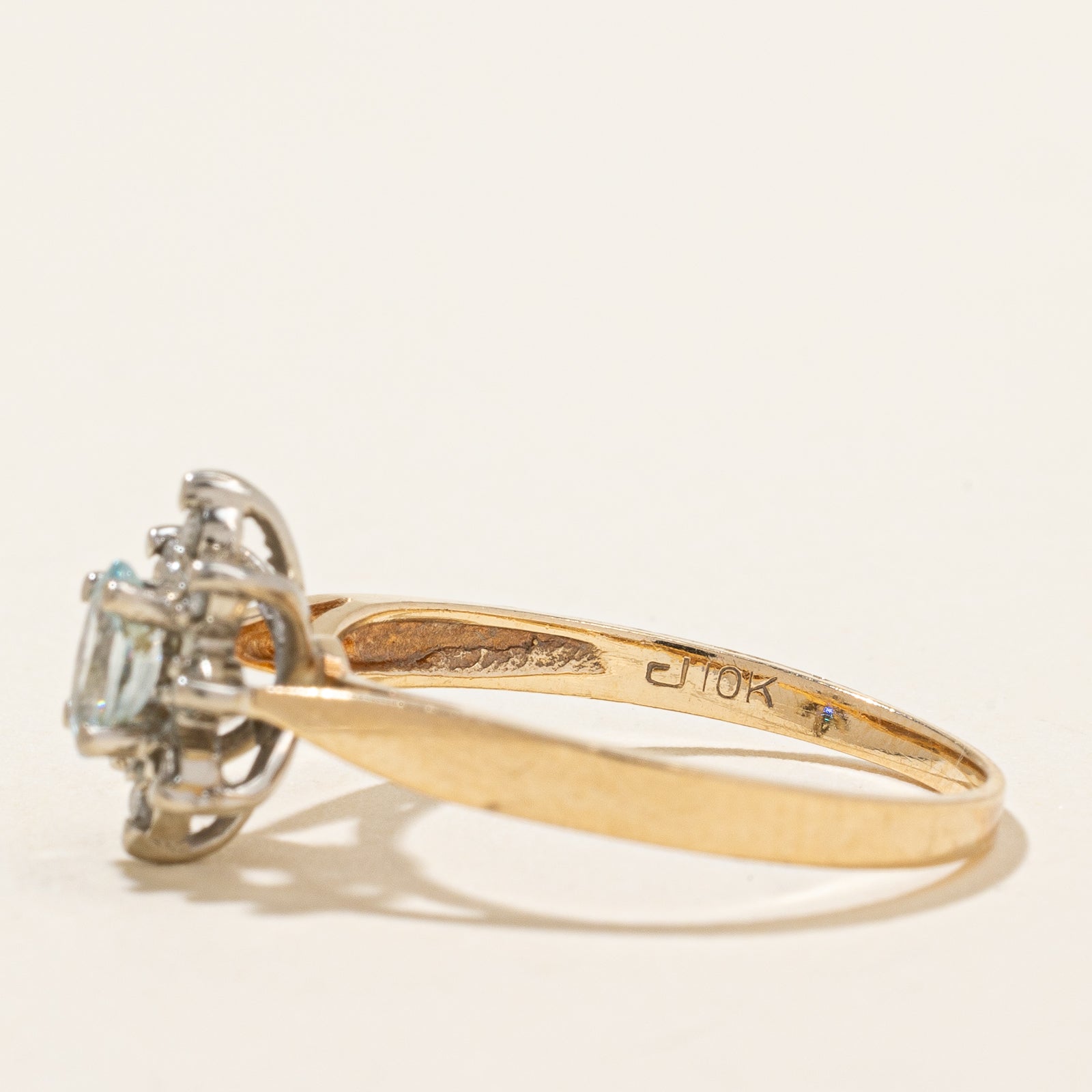Blue Zircon & Diamond Flower Ring | 0.24ct, 0.07ctw | SZ 6.5 |
