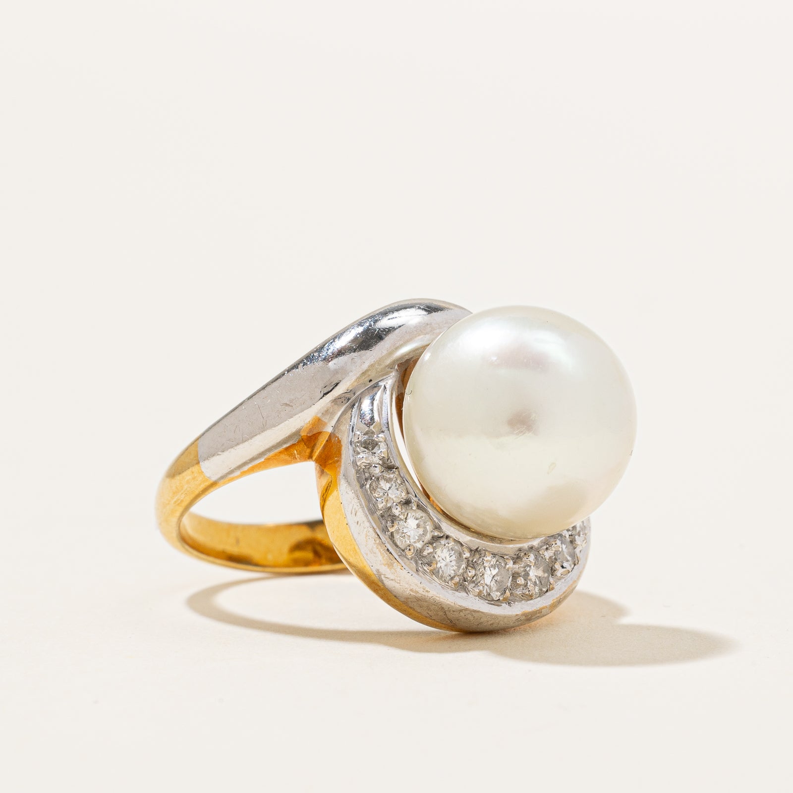 Cultured Pearl & Diamond Ring | 11.00ct, 0.22ctw | SZ 6 |