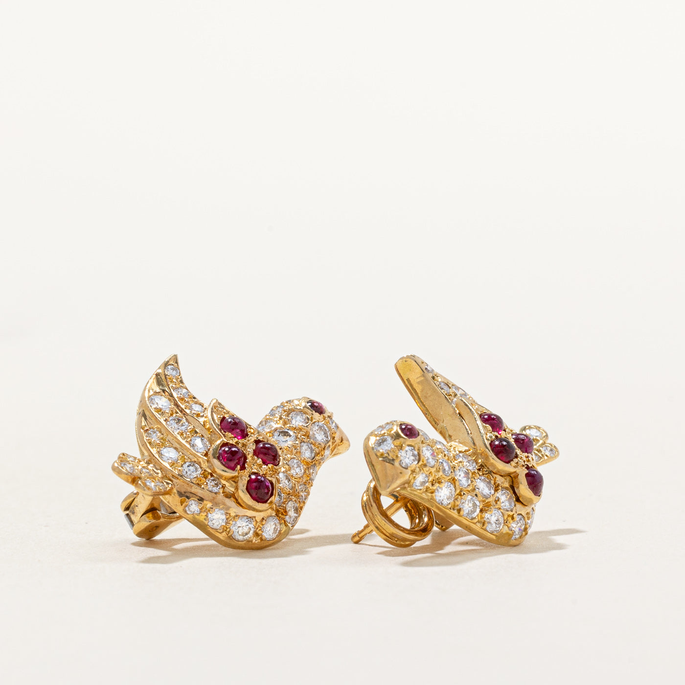 Italian Diamond & Ruby Bird Earrings | 1.30ctw, 1.00ctw | This items has a Pendant set with SKU 6220-07