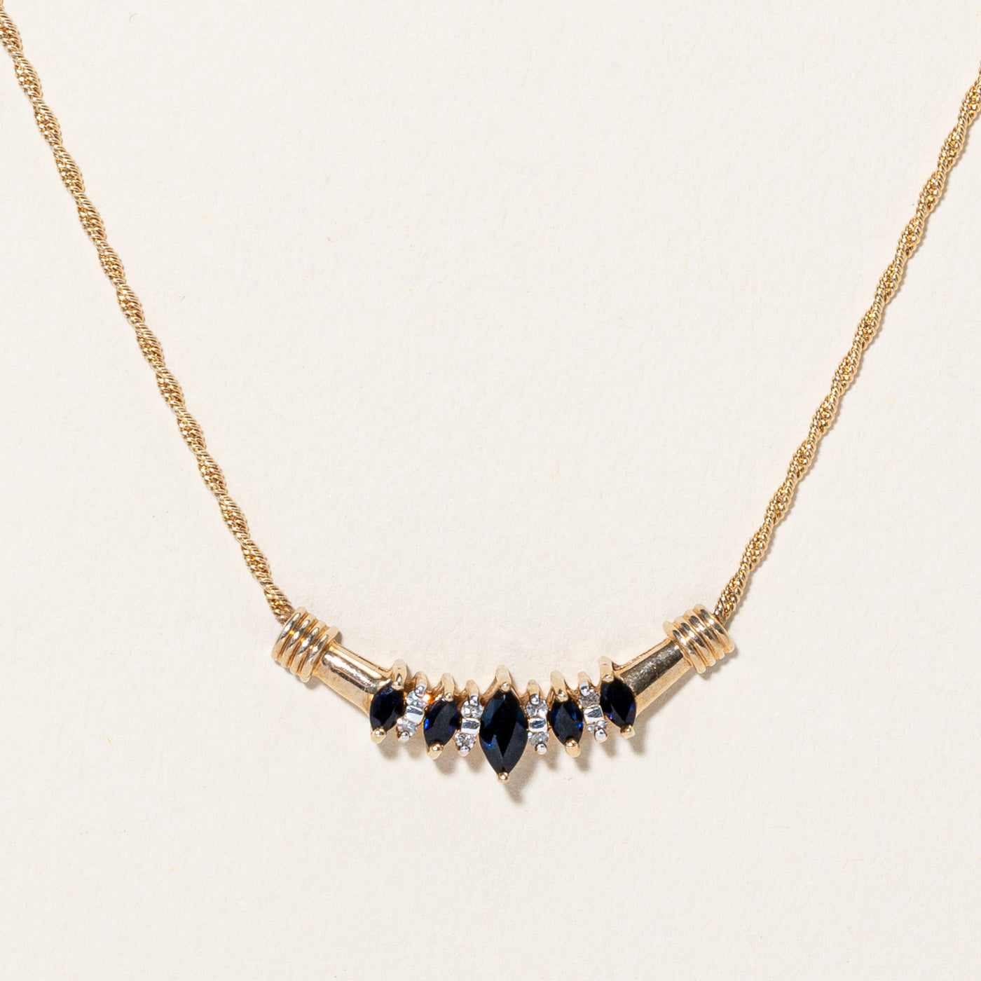 Sapphire & Diamond Scoop Pendant Necklace | 0.50ctw, 0.08ctw | 16" |