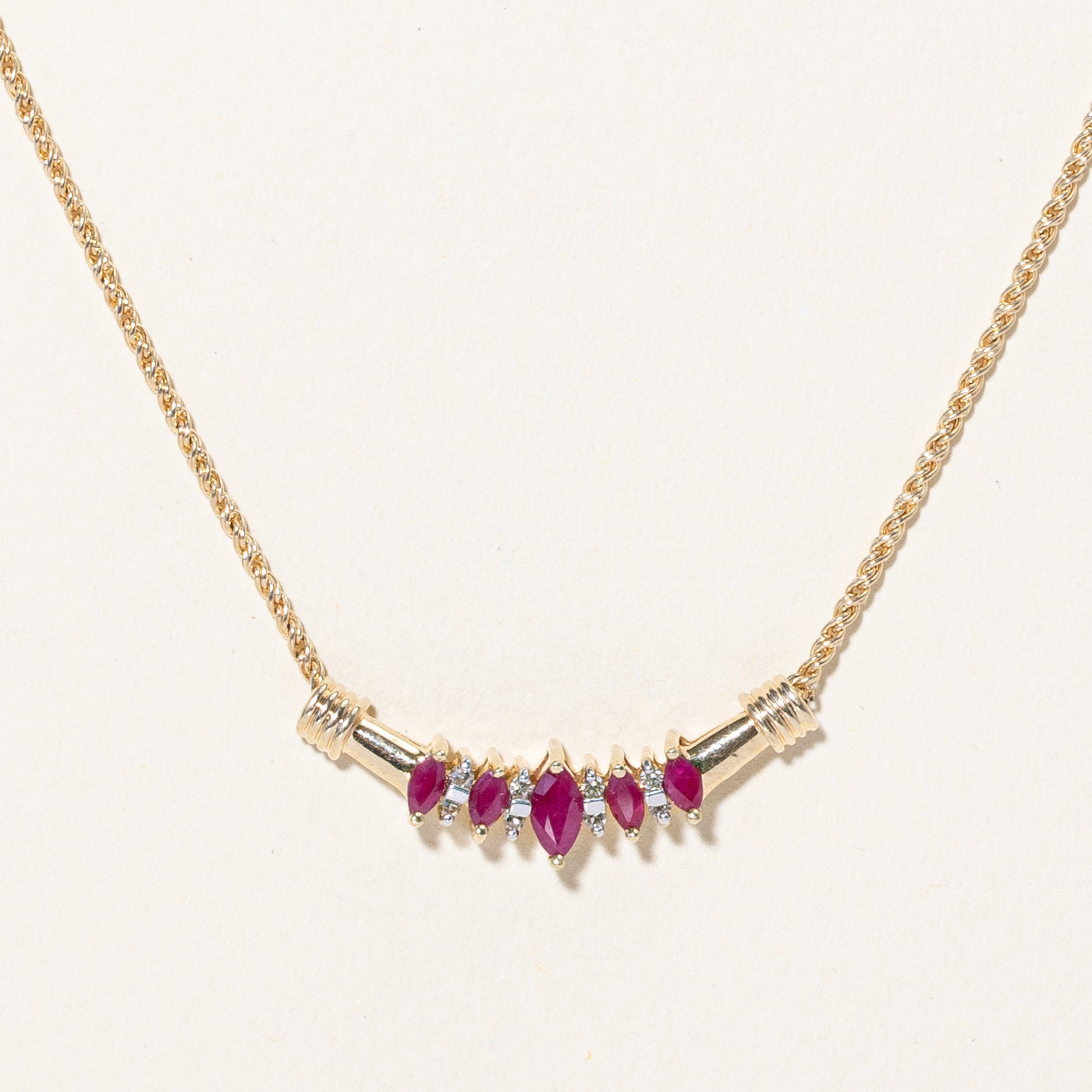 Ruby & Diamond Scoop Pendant Necklace | 0.50ctw, 0.08ctw | 16" |