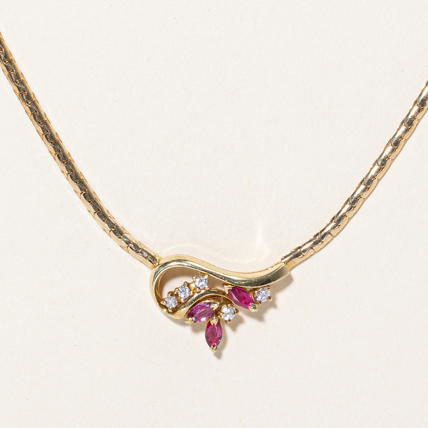 Ruby & Diamond Pendant Necklace | 0.36ctw, 0.14ctw | 17" |
