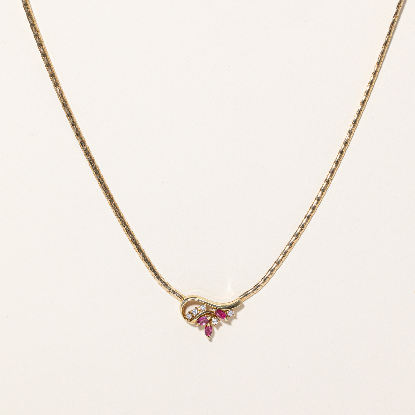 Ruby & Diamond Pendant Necklace | 0.36ctw, 0.14ctw | 17" |