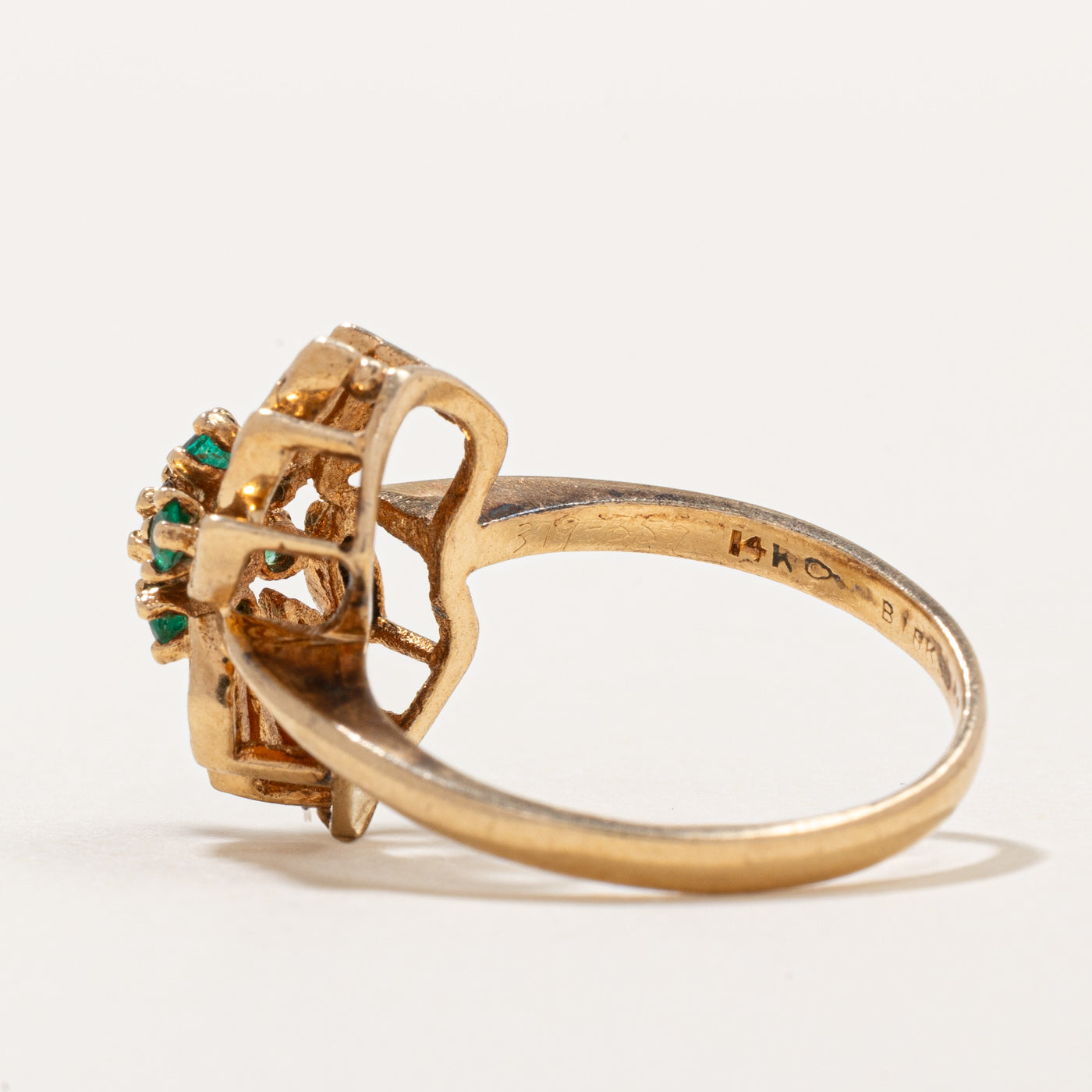 'Birks' Emerald & Diamond Cocktail Ring | 0.10ctw, 0.06ct | SZ 7.25 |