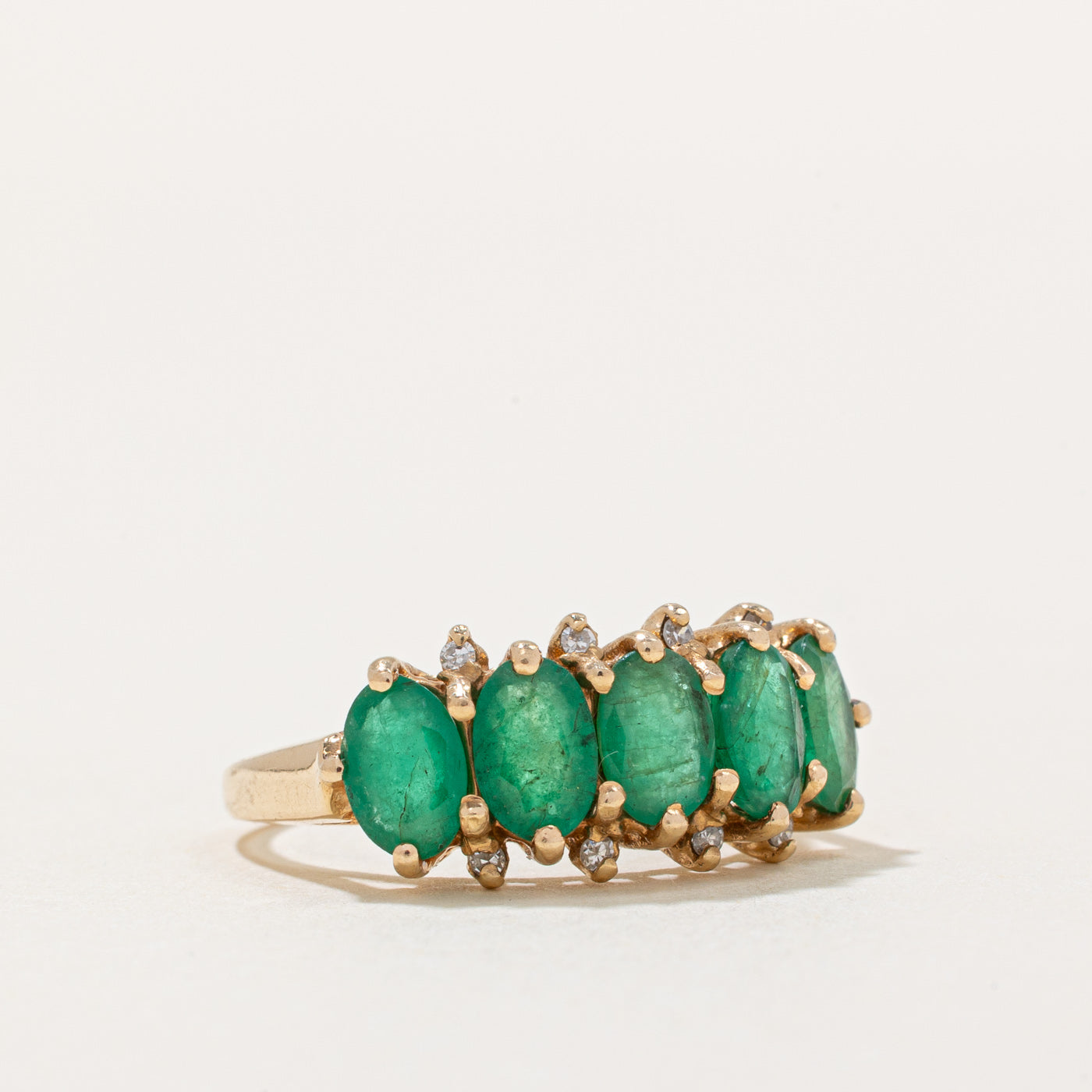 Five Stone Emerald & Diamond Ring | 1.50ctw, 0.04ctw | SZ 6 |