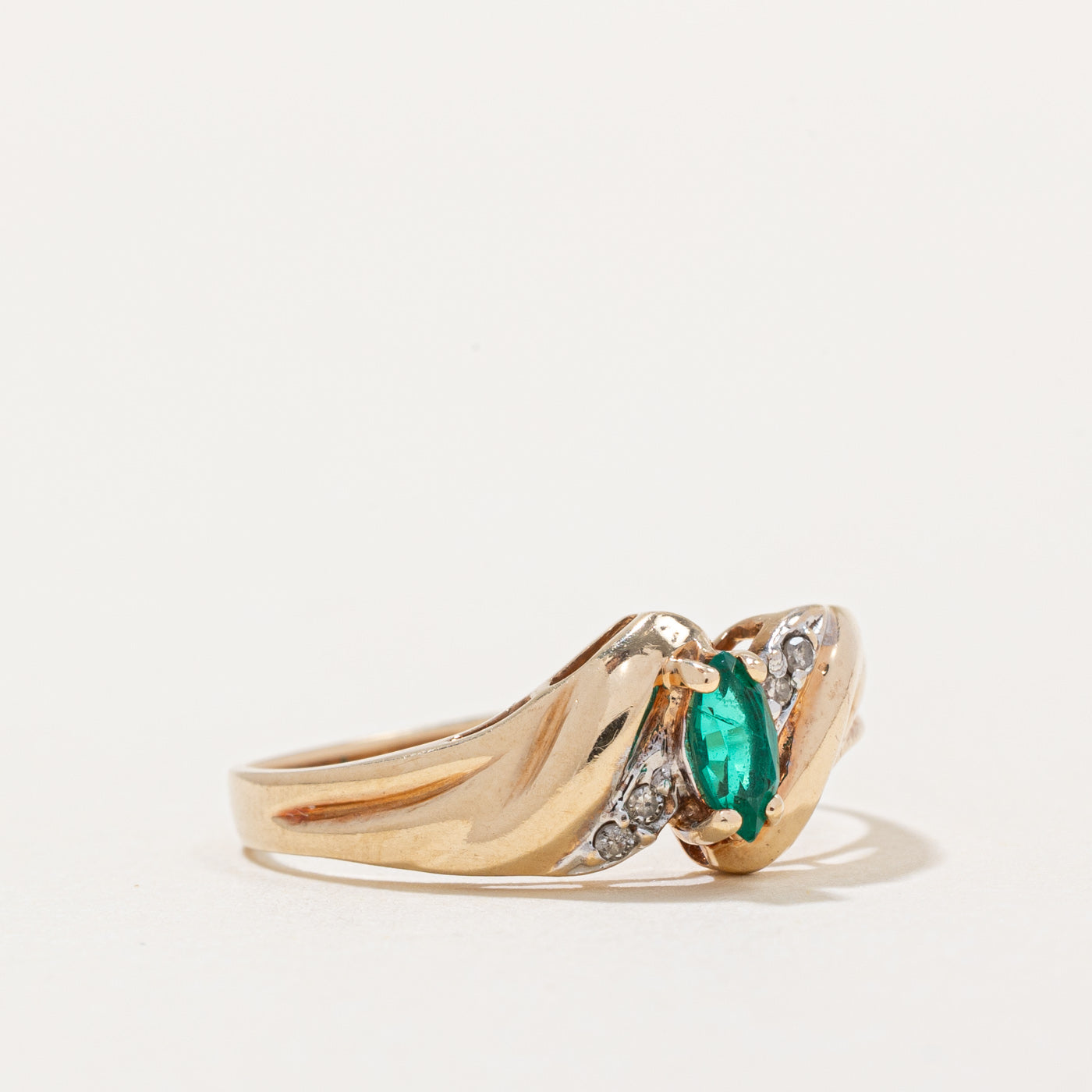 Synthetic Emerald & Diamond Ring | 0.16ct, 0.02ctw | SZ 7.5 |