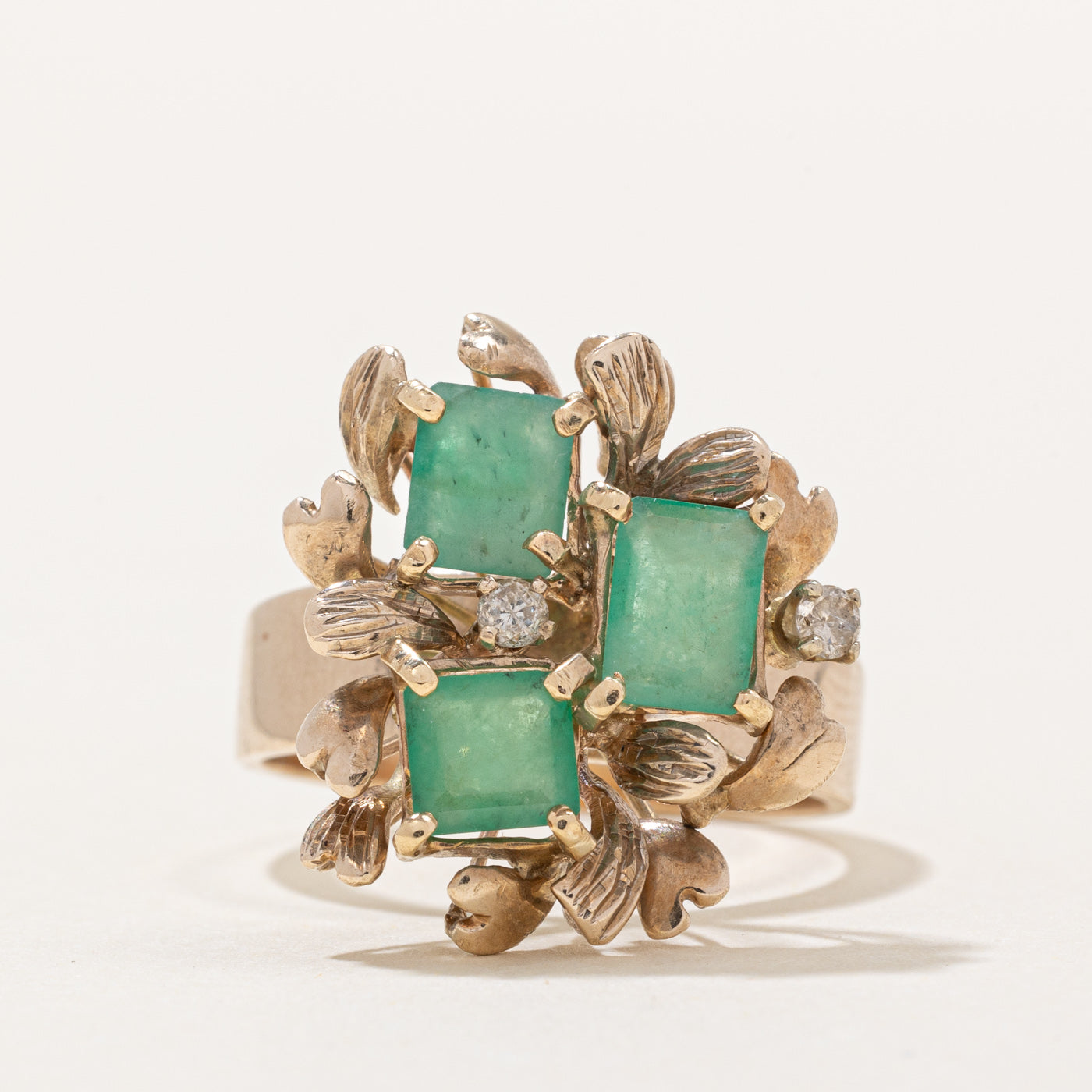 Emerald & Diamond Cocktail Ring | 1.36ctw, 0.08ctw | SZ 7.5 |