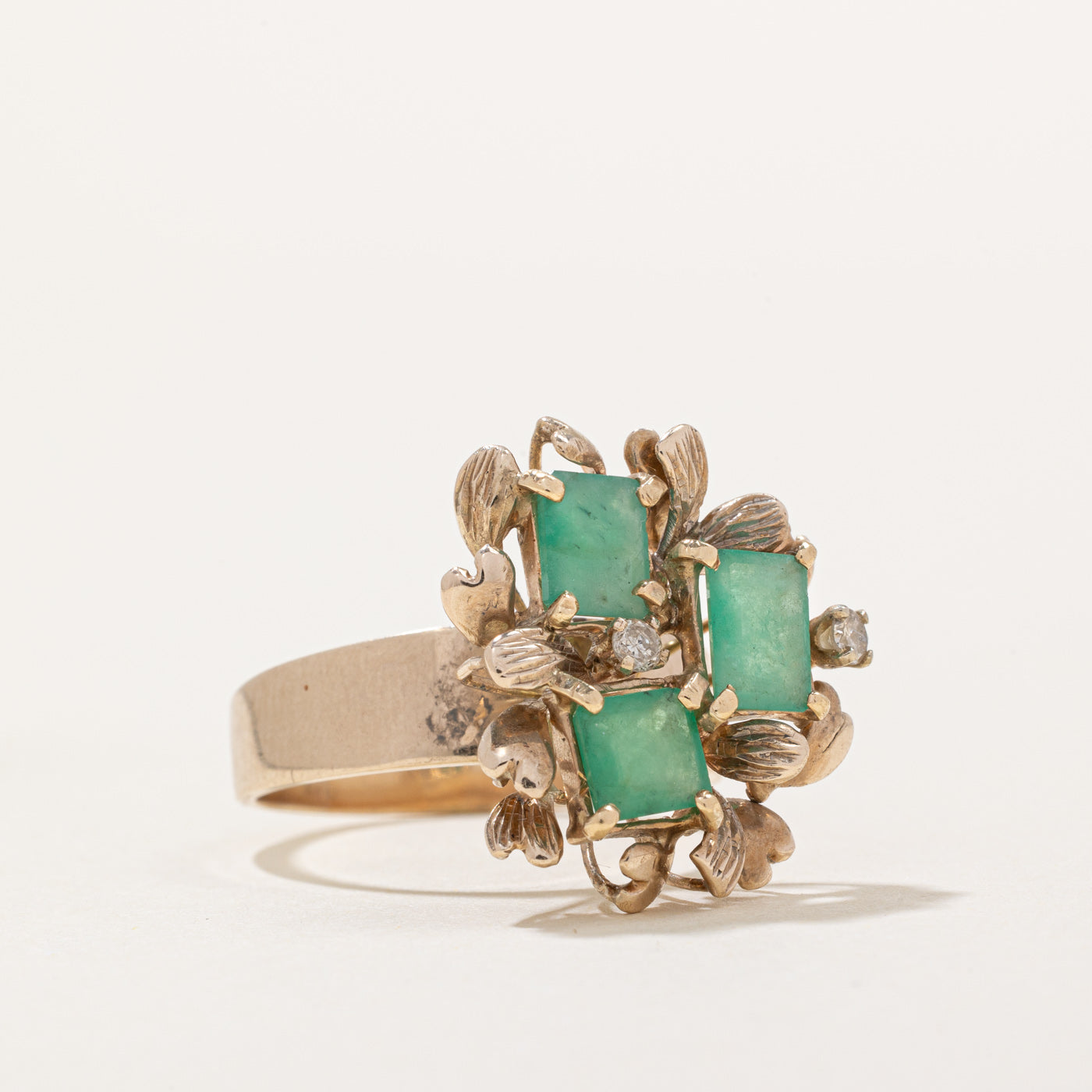 Emerald & Diamond Cocktail Ring | 1.36ctw, 0.08ctw | SZ 7.5 |