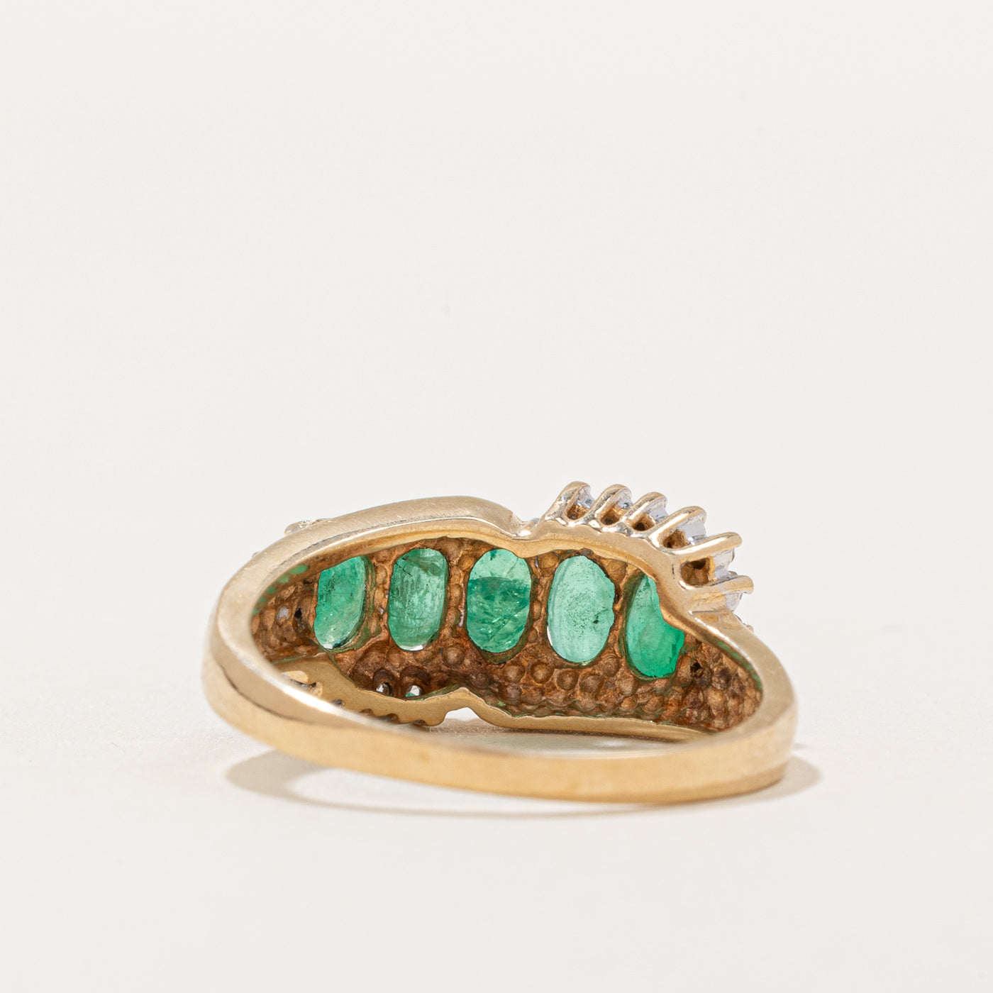 Five Stone Emerald & Diamond Ring | 1.25ctw, 0.08ctw | SZ 7 |
