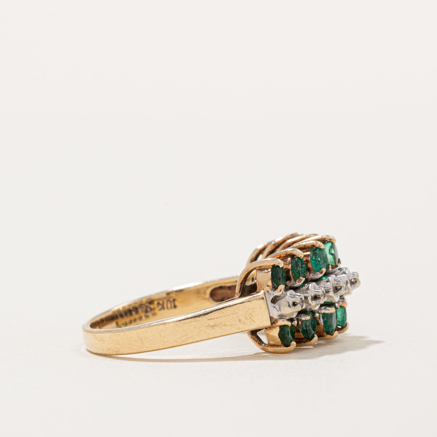 Triple Row Emerald & Diamond Cocktail Ring | 0.84ctw, 0.02ctw | SZ 7.25 |