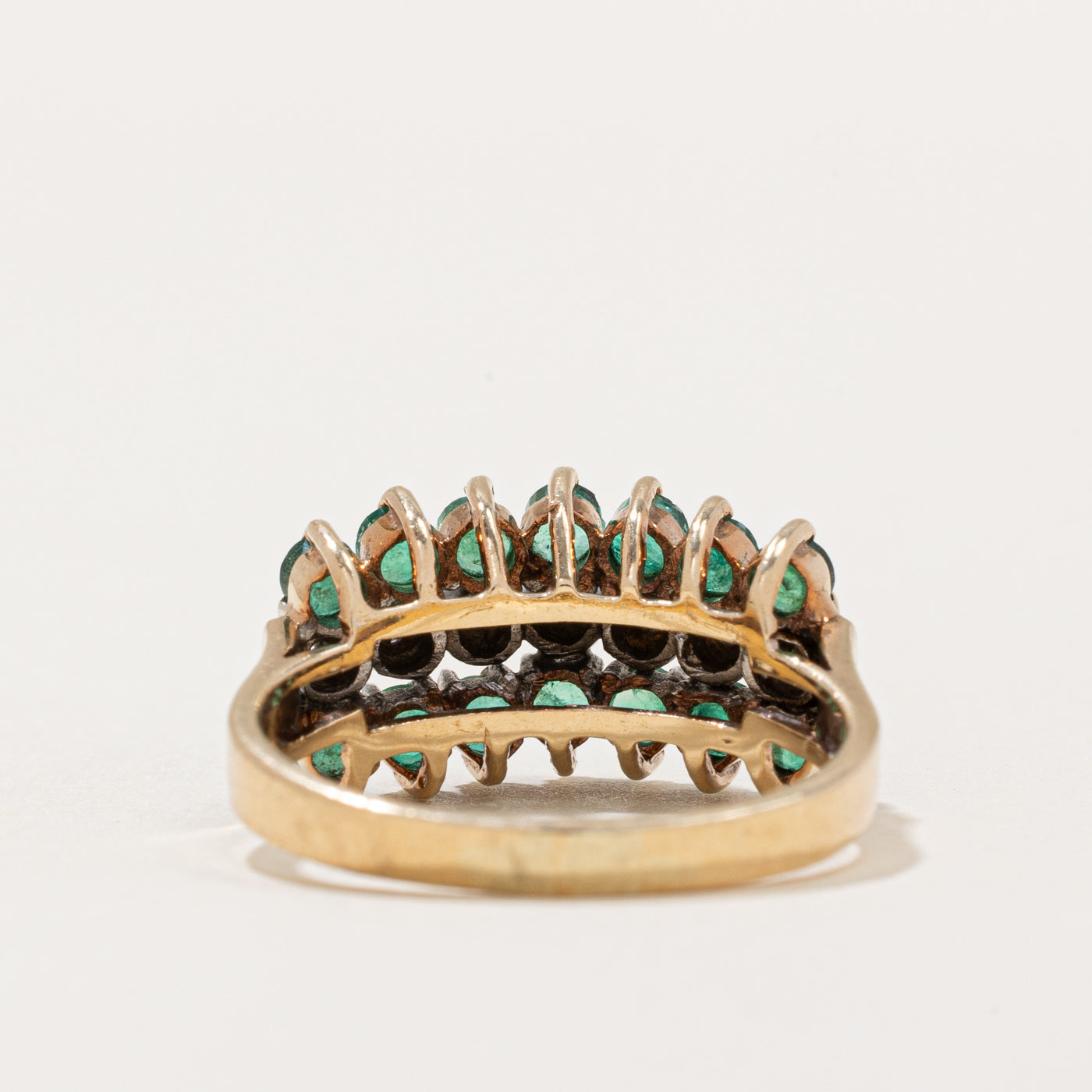 Triple Row Emerald & Diamond Cocktail Ring | 0.84ctw, 0.02ctw | SZ 7.25 |