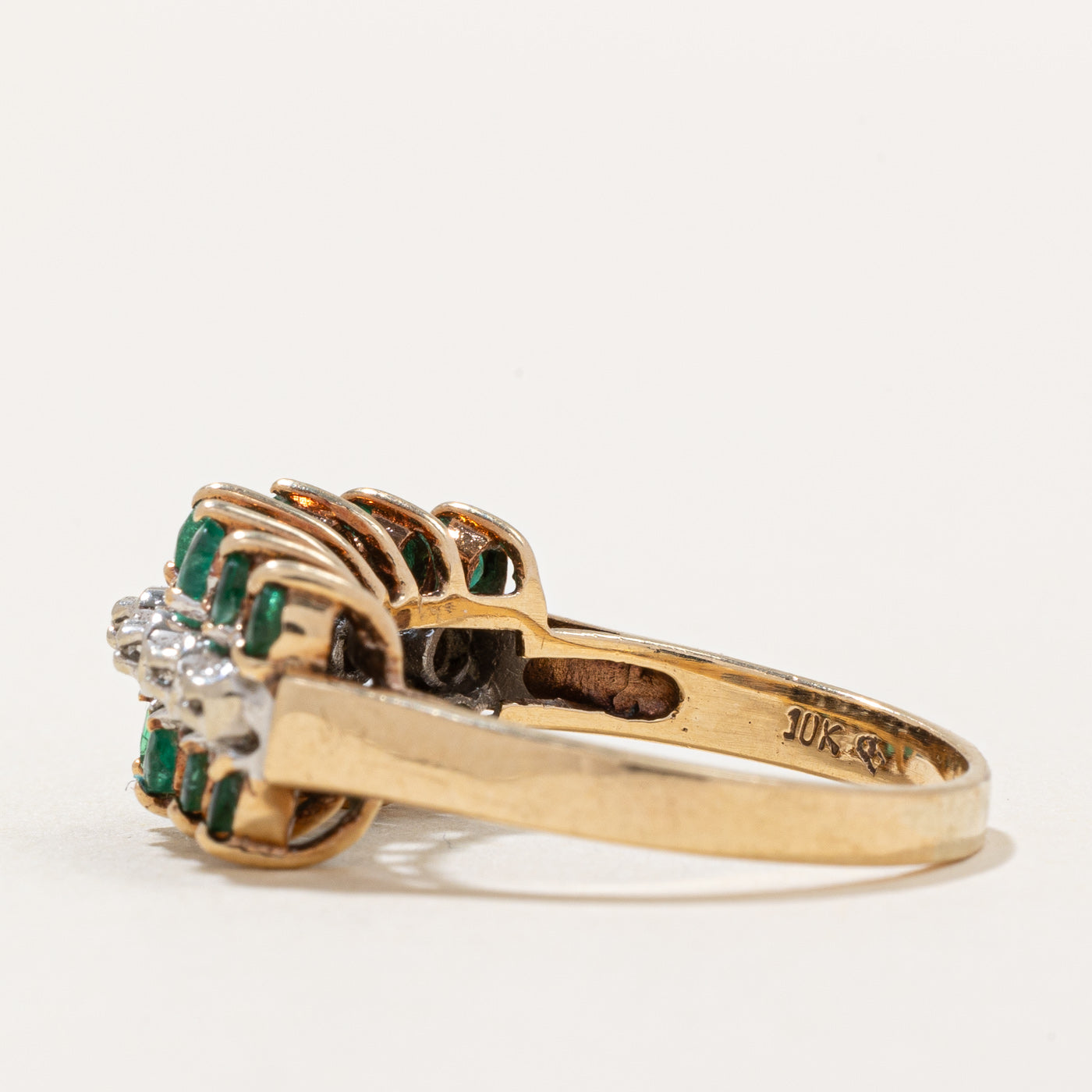 Triple Row Emerald & Diamond Cocktail Ring | 0.84ctw, 0.02ctw | SZ 7.25 |