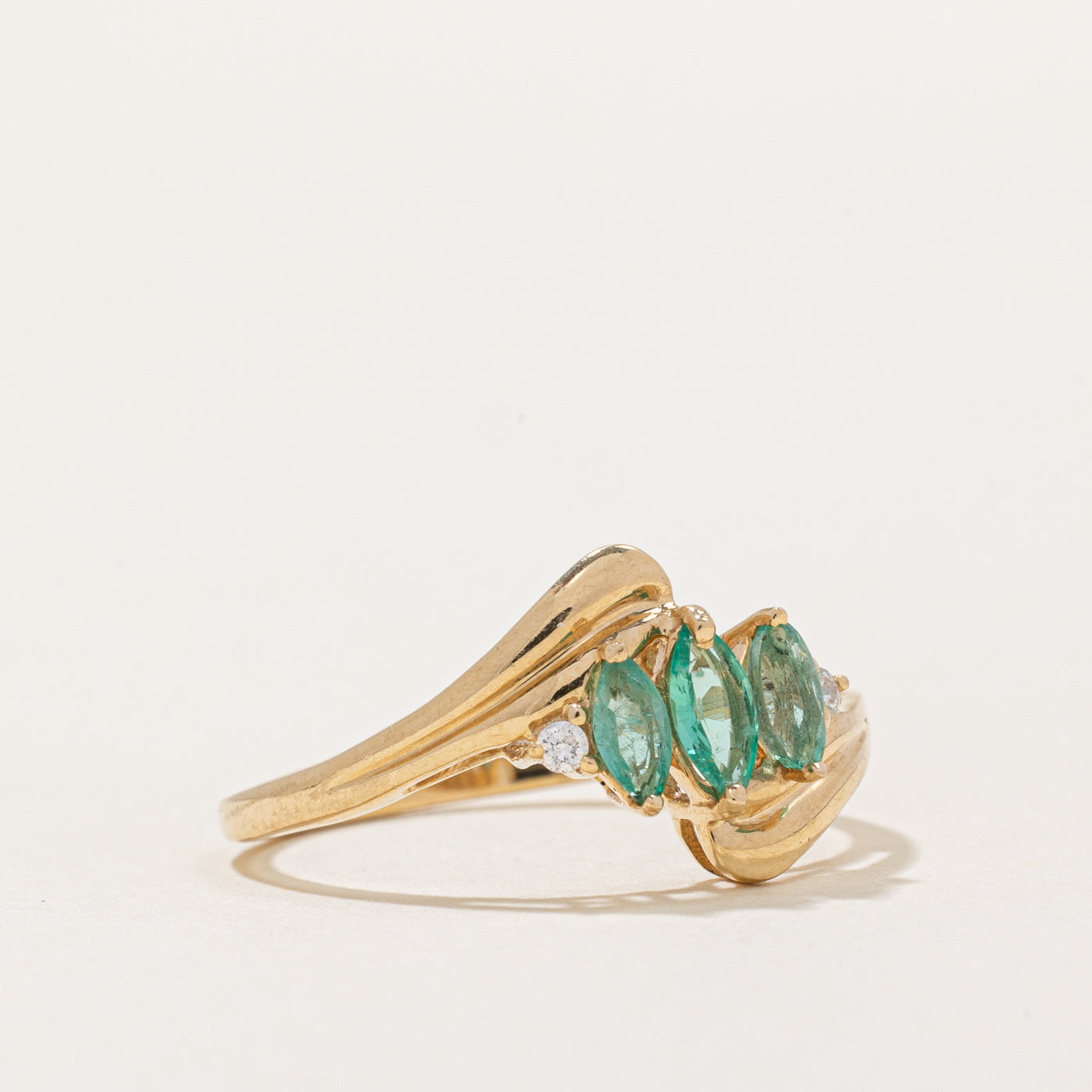 Emerald & Diamond Bypass Ring | 0.26ctw, 0.025ctw | SZ 7.75 |