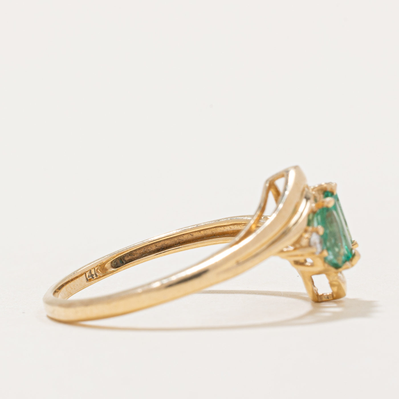 Emerald & Diamond Bypass Ring | 0.26ctw, 0.025ctw | SZ 7.75 |
