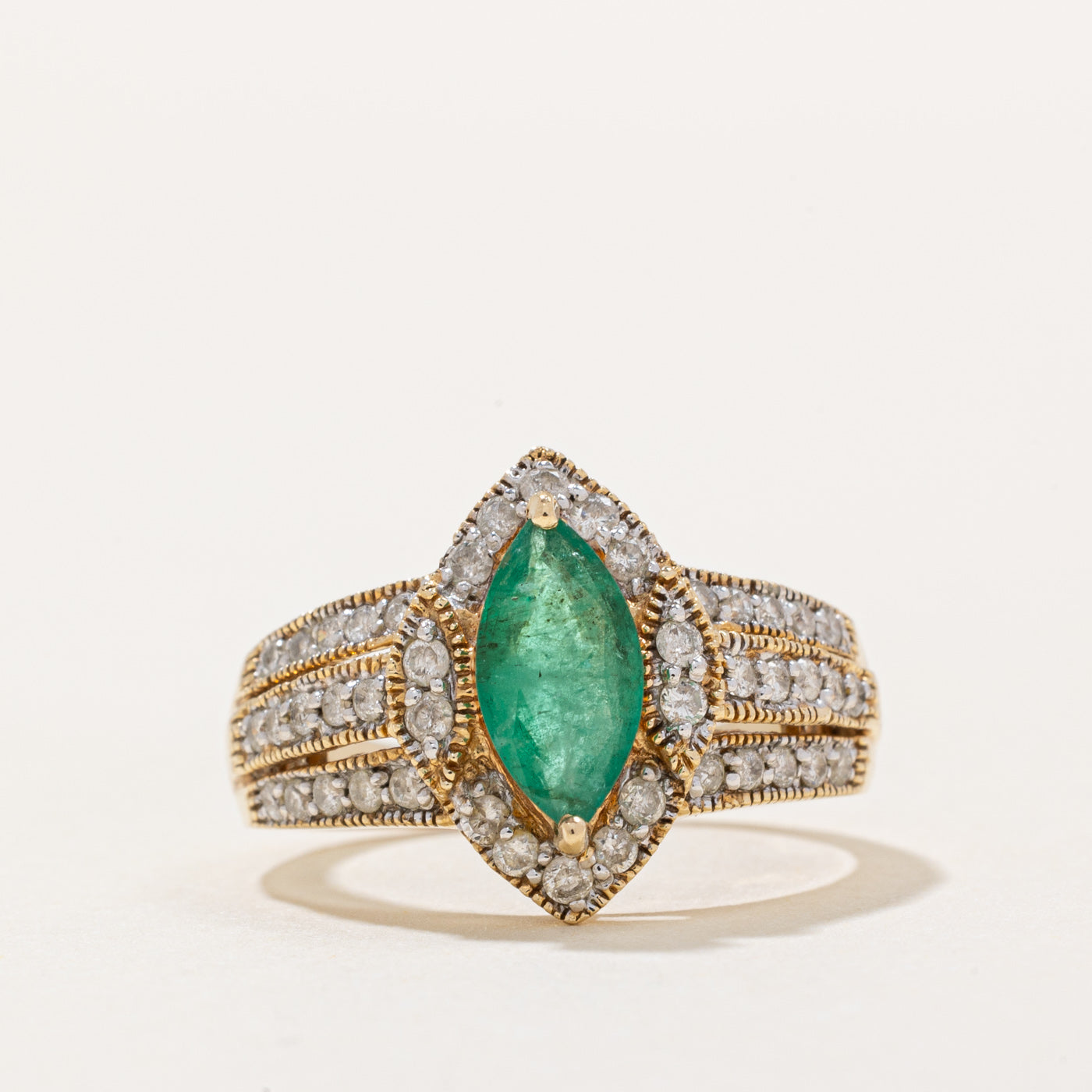 Emerald & Diamond Cocktail Ring | 0.65ct, 0.21ctw | SZ 7 |