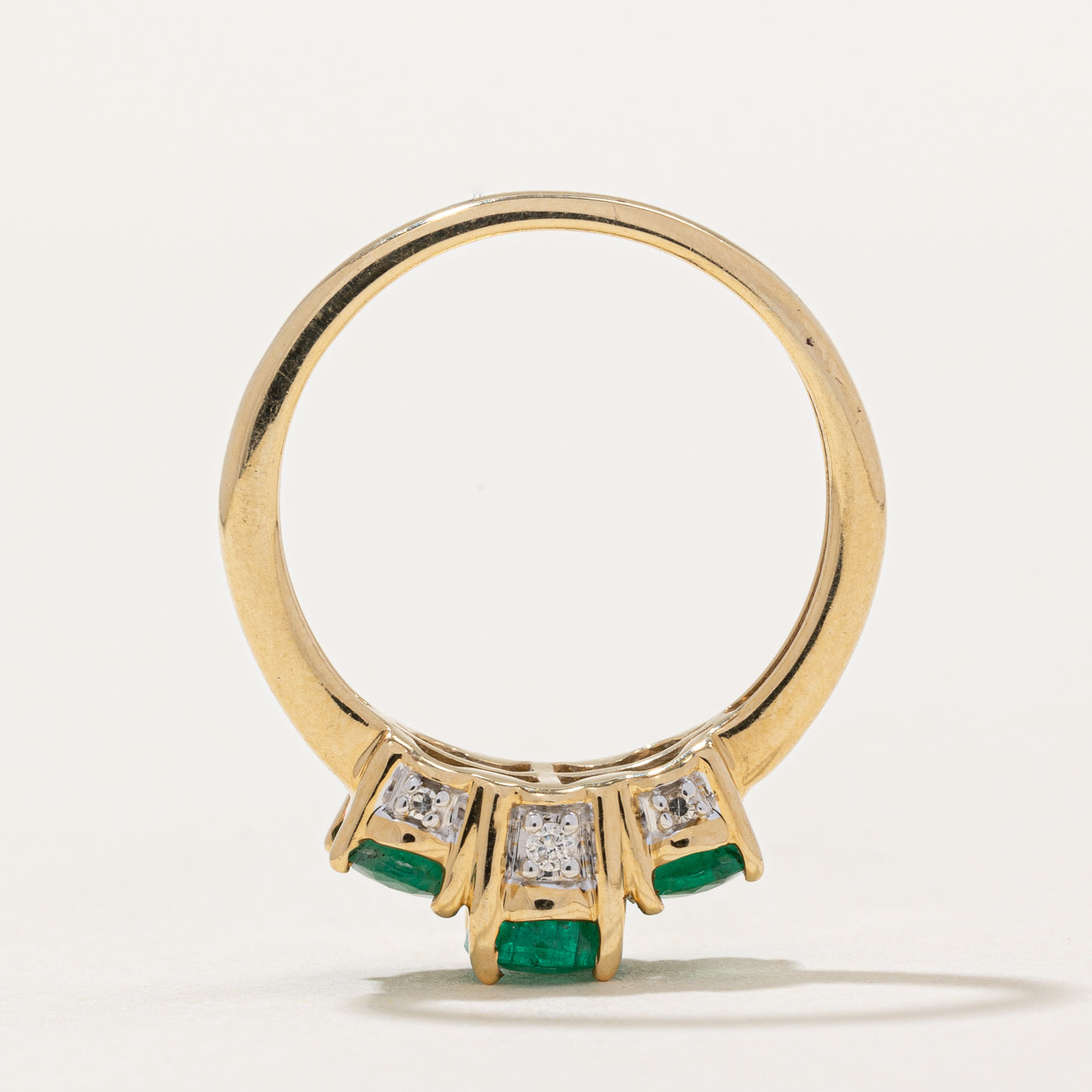 Three Stone Emerald & Diamond Ring | 1.10ctw, 0.06ctw | SZ 7 |