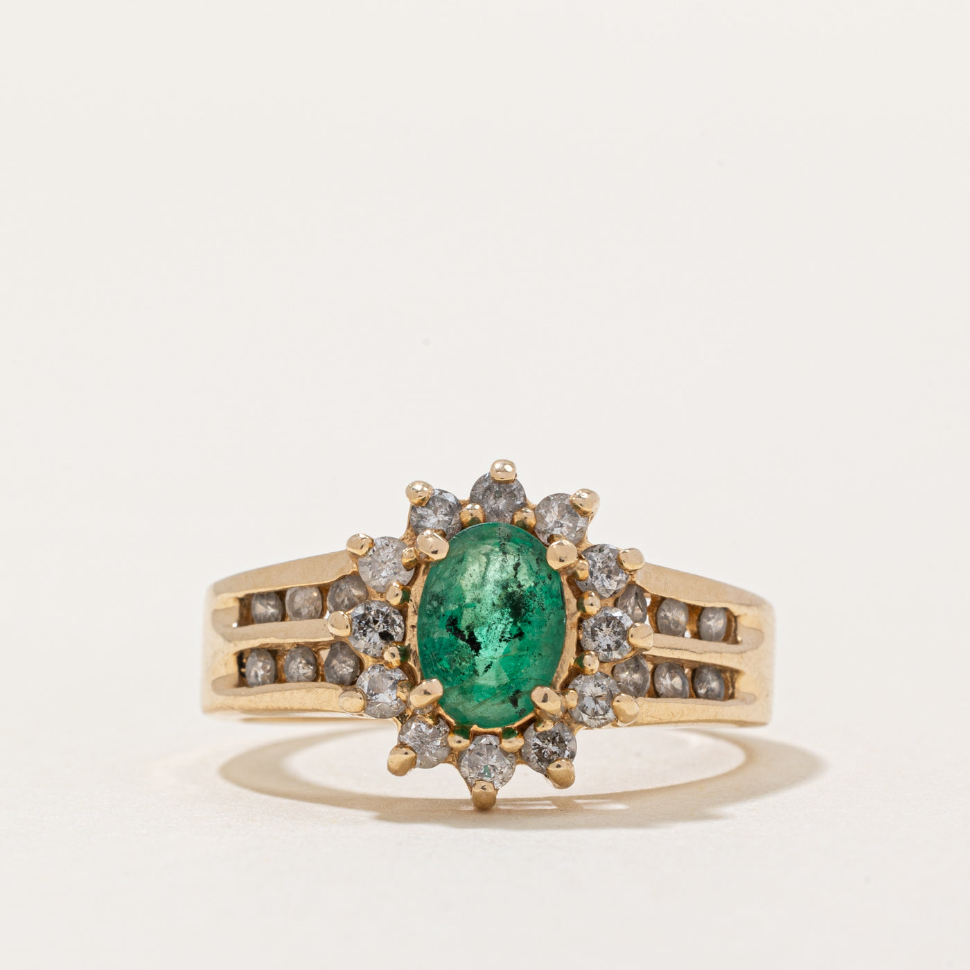 Emerald & Diamond Halo Ring | 0.60ct, 0.34ctw | SZ 6.25 |