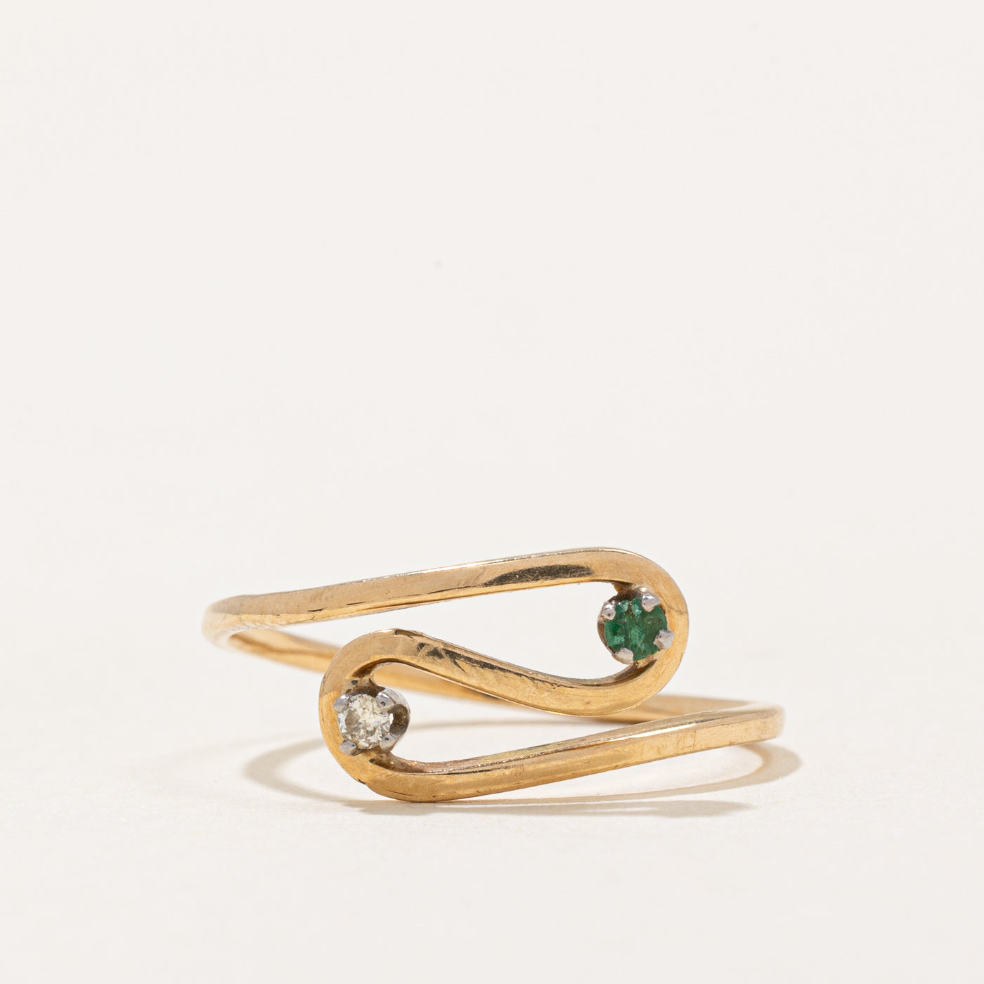 Emerald & Diamond Bypass Ring | 0.015ct, 0.014ct | SZ 5 |