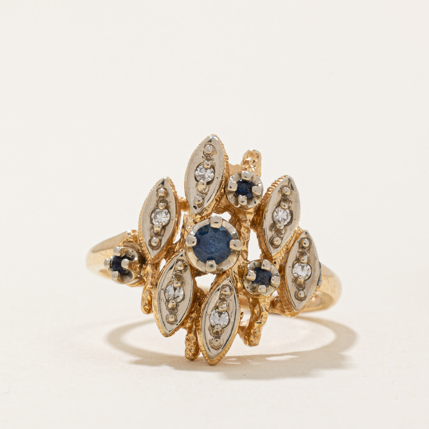 Sapphire & Diamond Abstract Cocktail Ring | 0.13ctw, 0.03ctw | SZ 5 |