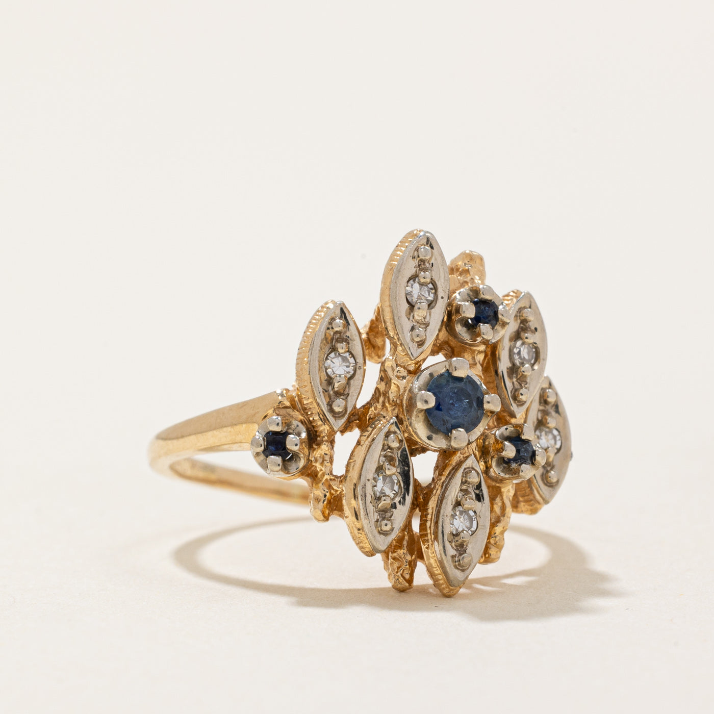 Sapphire & Diamond Abstract Cocktail Ring | 0.13ctw, 0.03ctw | SZ 5 |