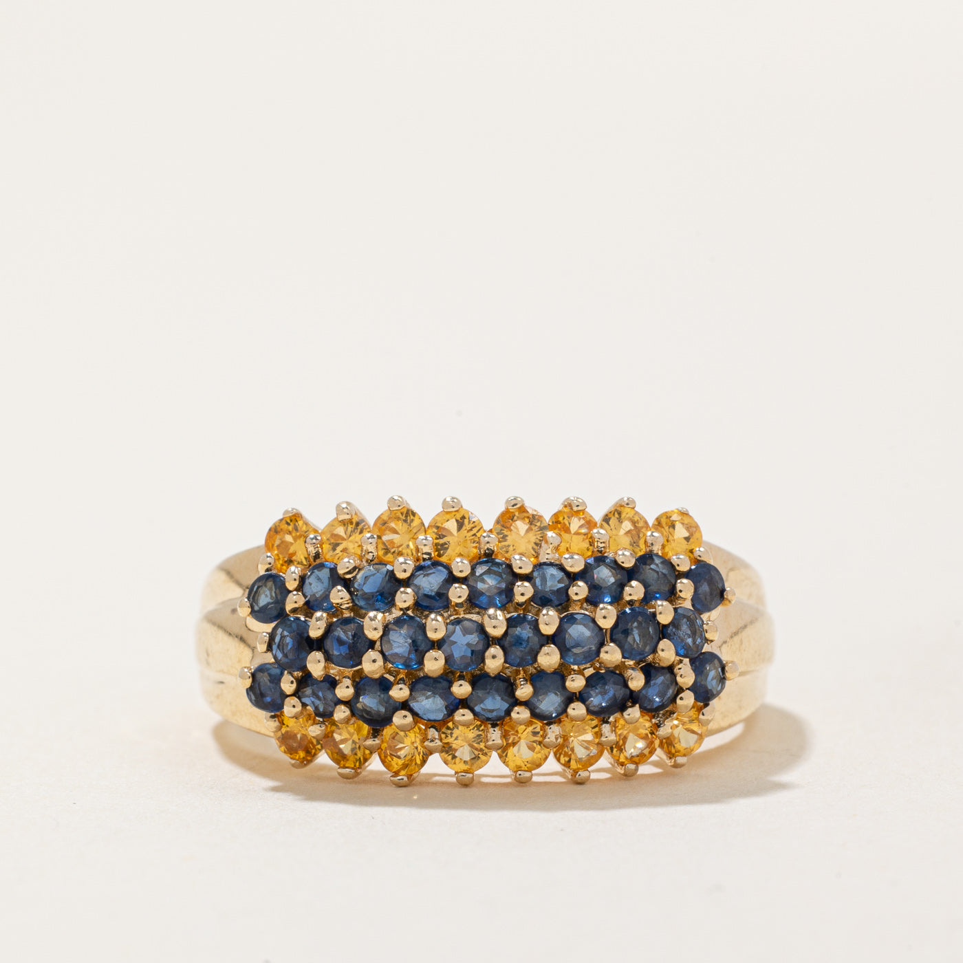 Five Row Yellow & Blue Sapphire Cocktail Ring | 1.10ctw | SZ 9.25 |