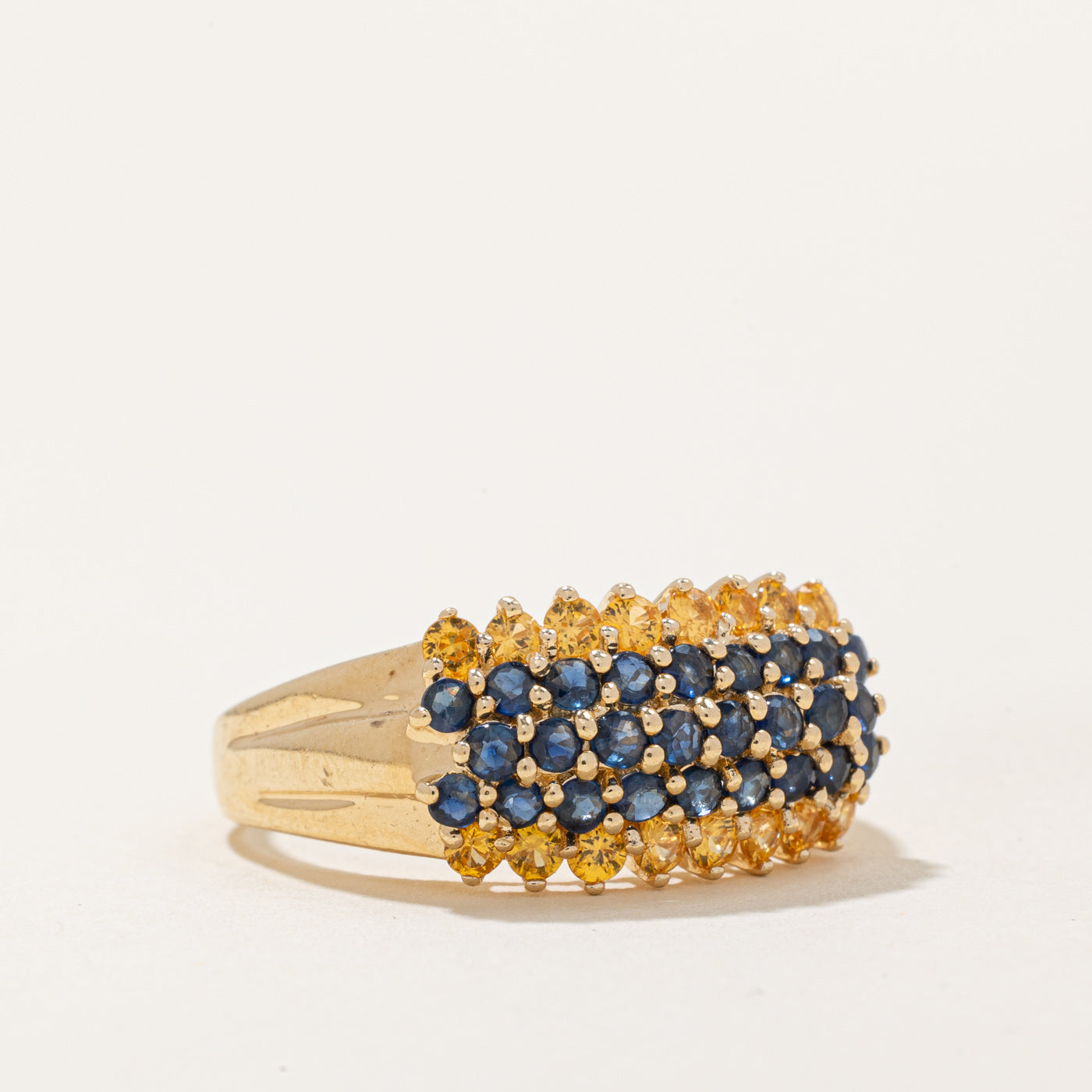 Five Row Yellow & Blue Sapphire Cocktail Ring | 1.10ctw | SZ 9.25 |
