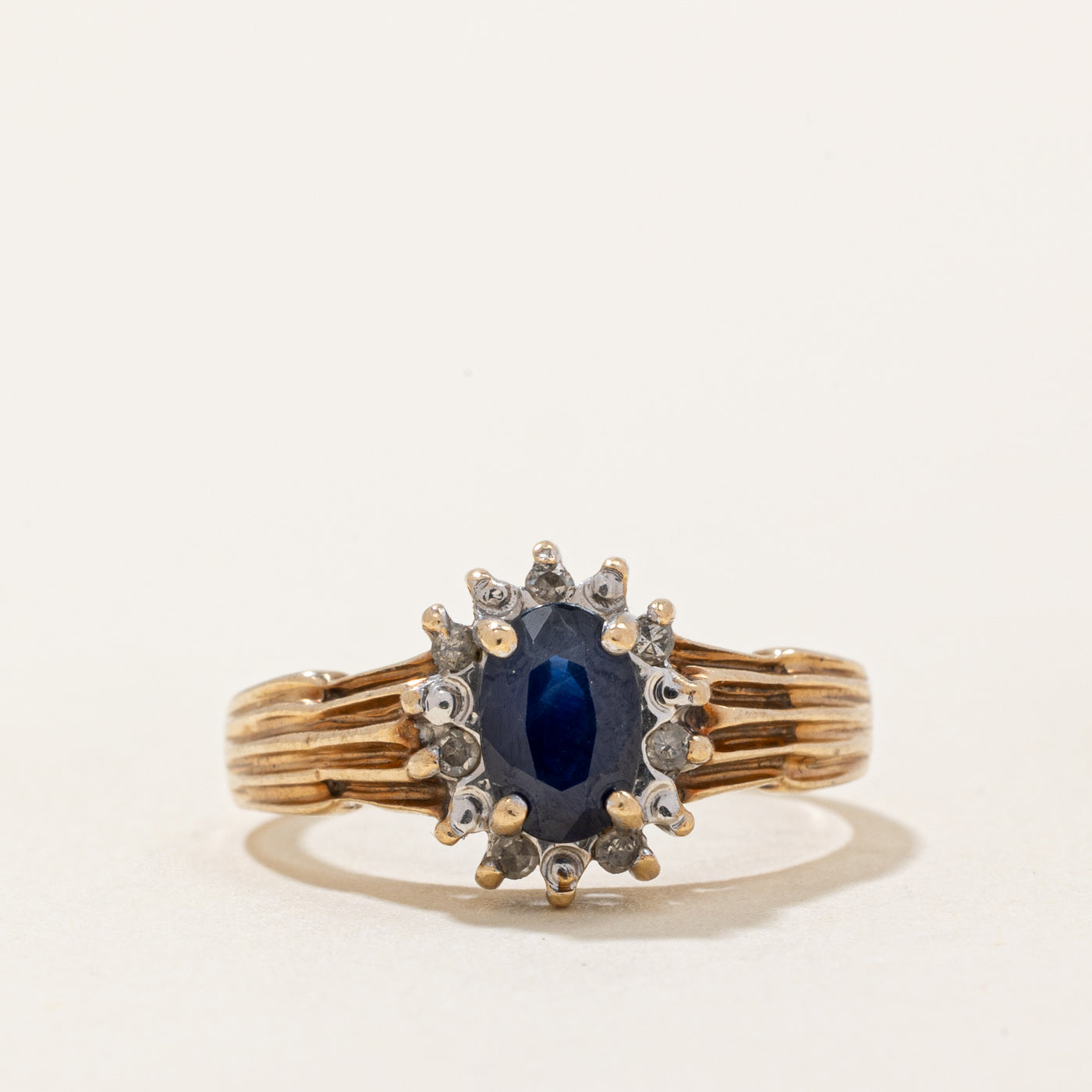 Synthetic Sapphire & Diamond Halo Ring | 0.50ct, 0.03ctw | SZ 4 |