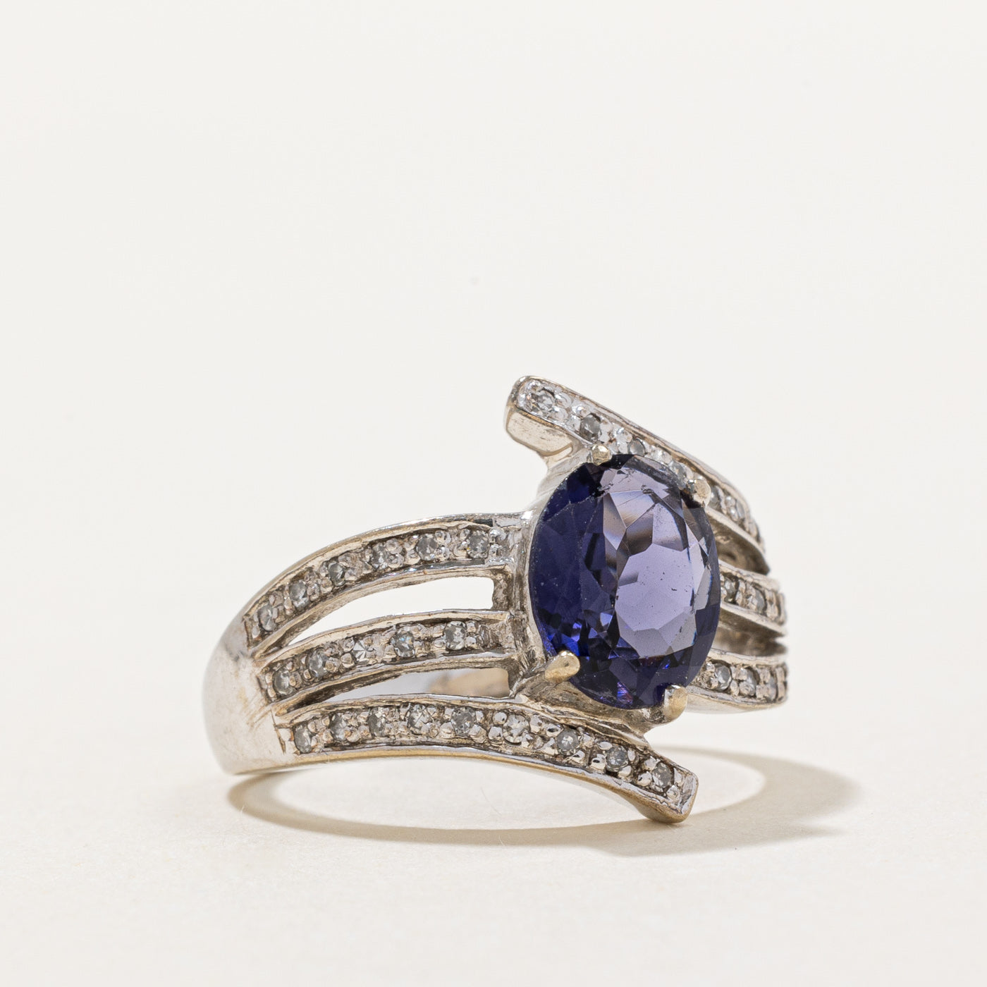 Iolite & Diamond Bypass Ring | 1.50ct, 0.15ctw | SZ 6 |