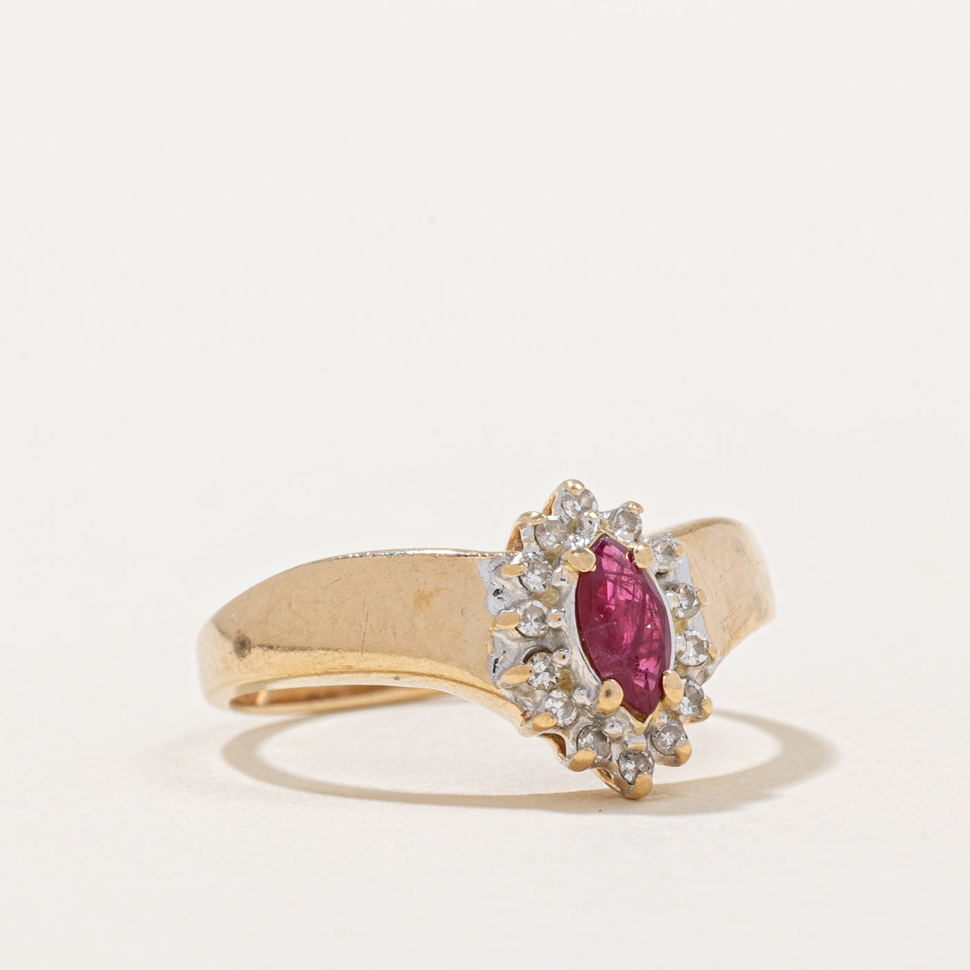 Ruby & Diamond Halo Chevron Ring | 0.23ct, 0.08ctw | SZ 6 |