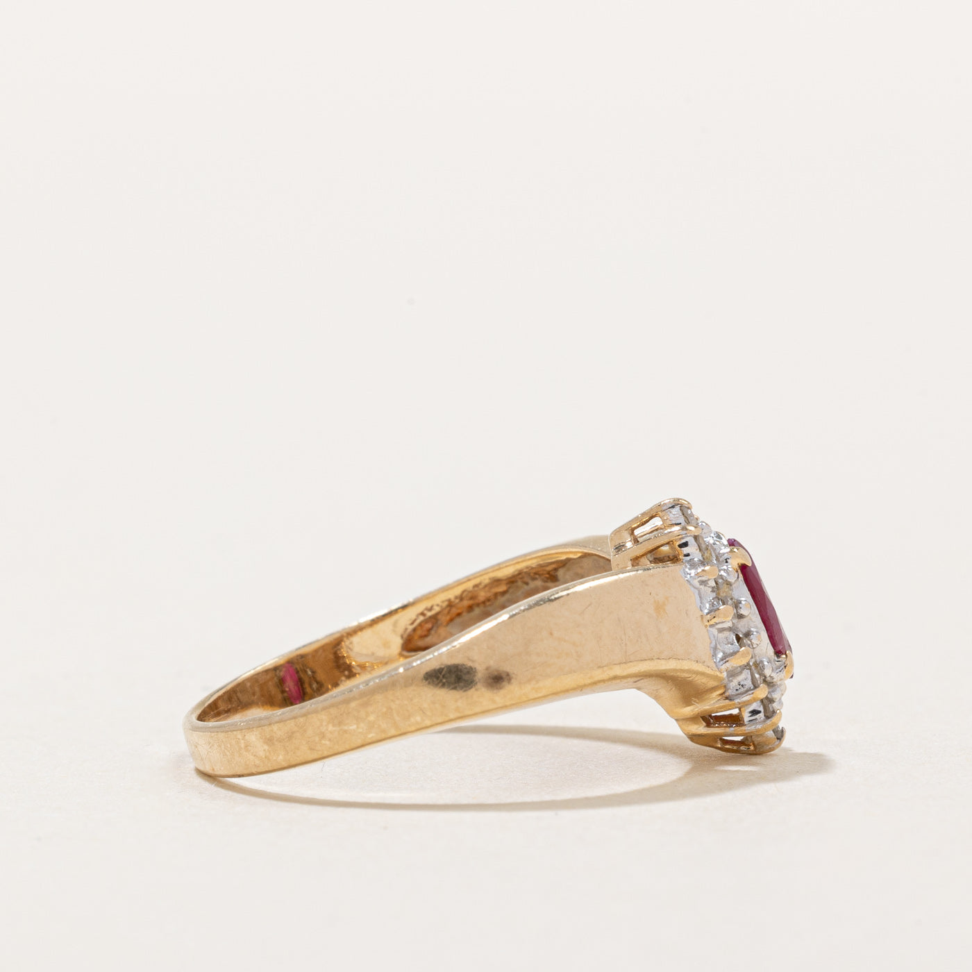 Ruby & Diamond Halo Chevron Ring | 0.23ct, 0.08ctw | SZ 6 |