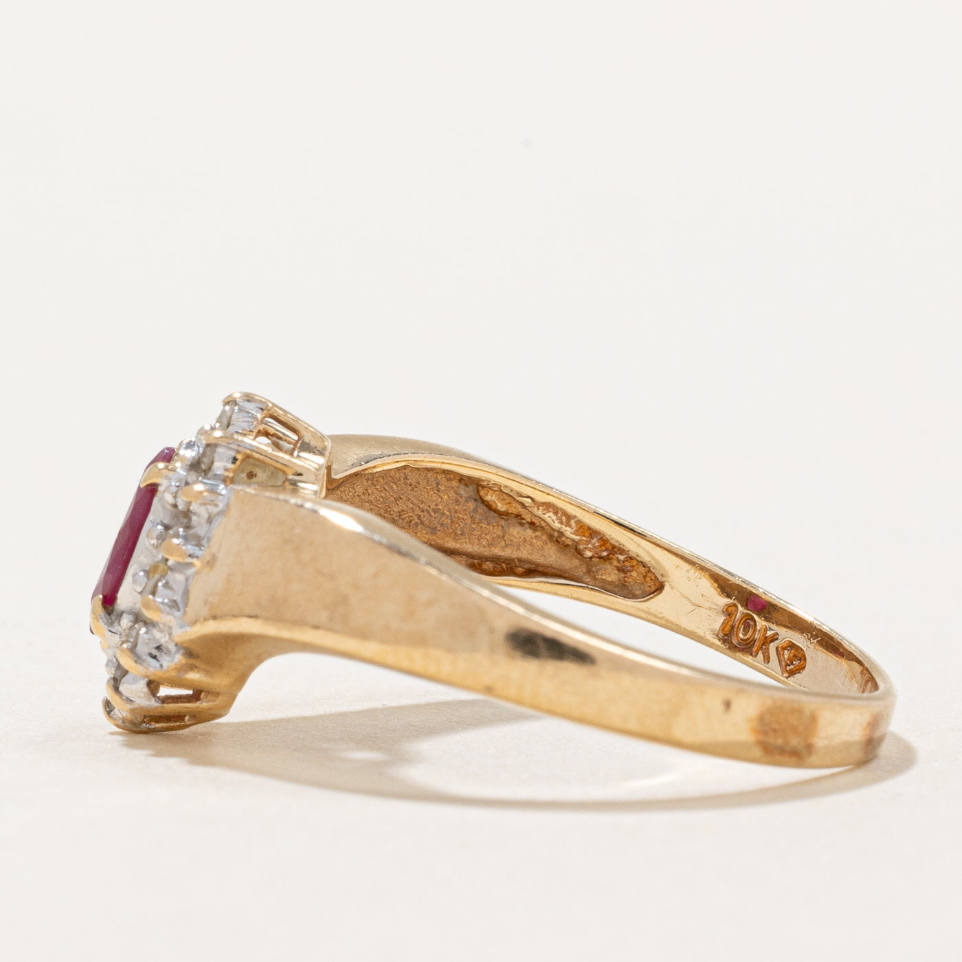 Ruby & Diamond Halo Chevron Ring | 0.23ct, 0.08ctw | SZ 6 |