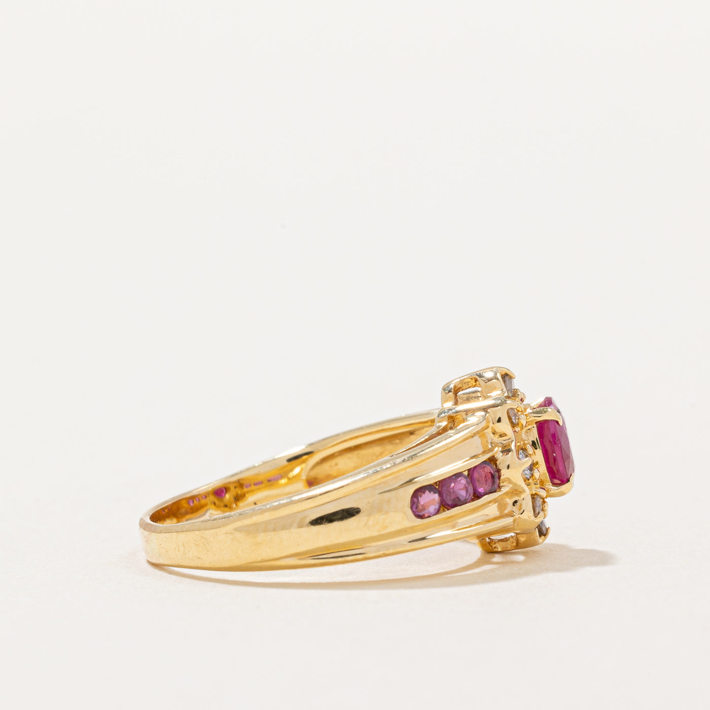 Ruby & Diamond Halo Ring | 0.60ctw, 0.08ctw | SZ 6 |
