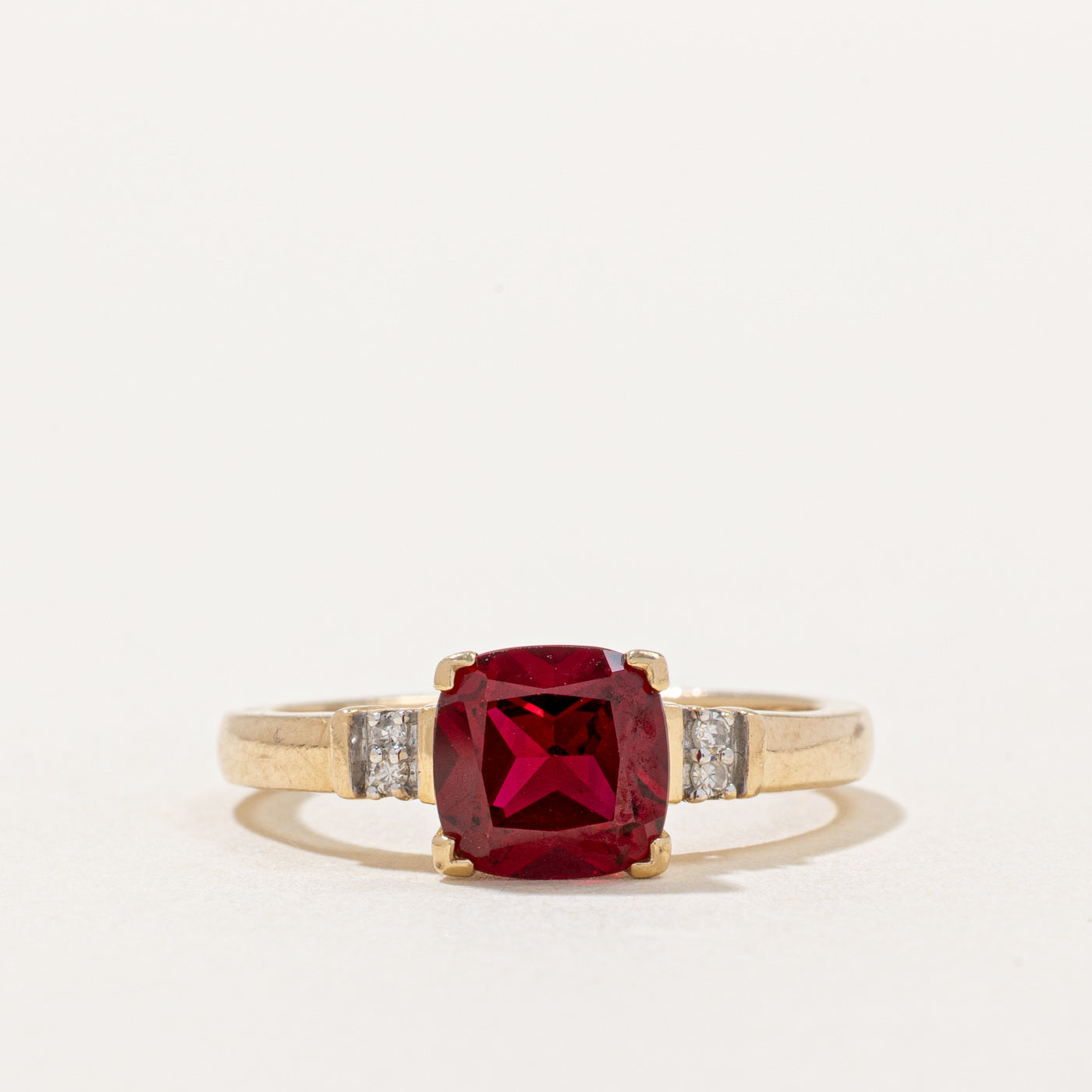 Synthetic Ruby & Diamond Ring | 2.00ct, 0.03ctw | SZ 7.25 |