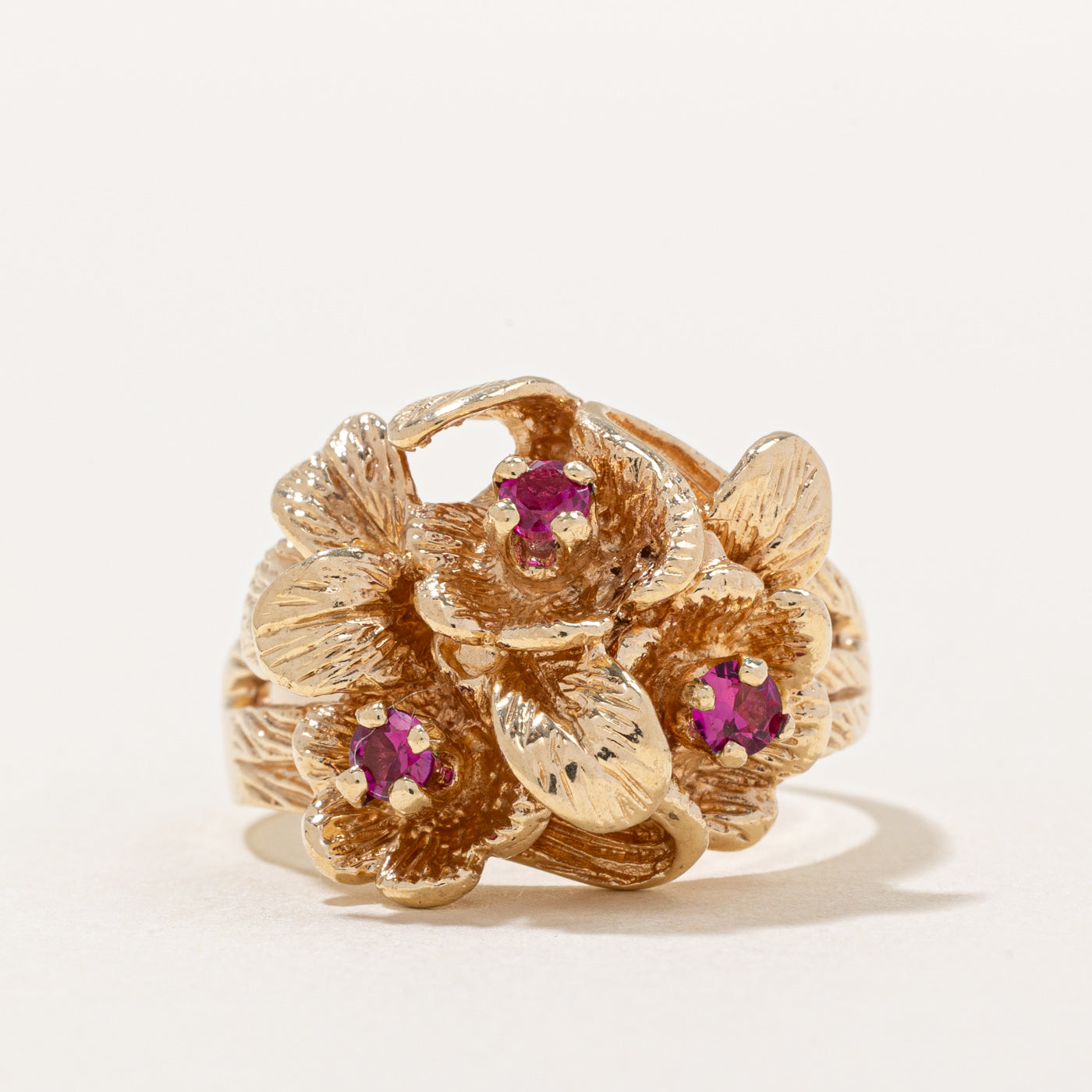 Synthetic Ruby Flower Ring | 0.34ctw | SZ 9 |