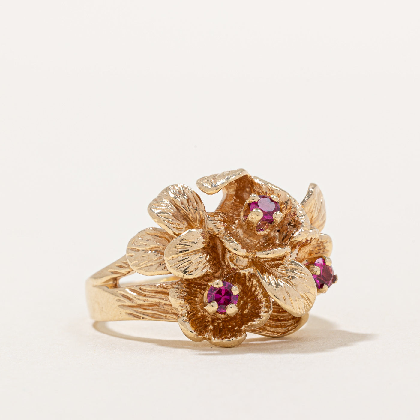 Synthetic Ruby Flower Ring | 0.34ctw | SZ 9 |