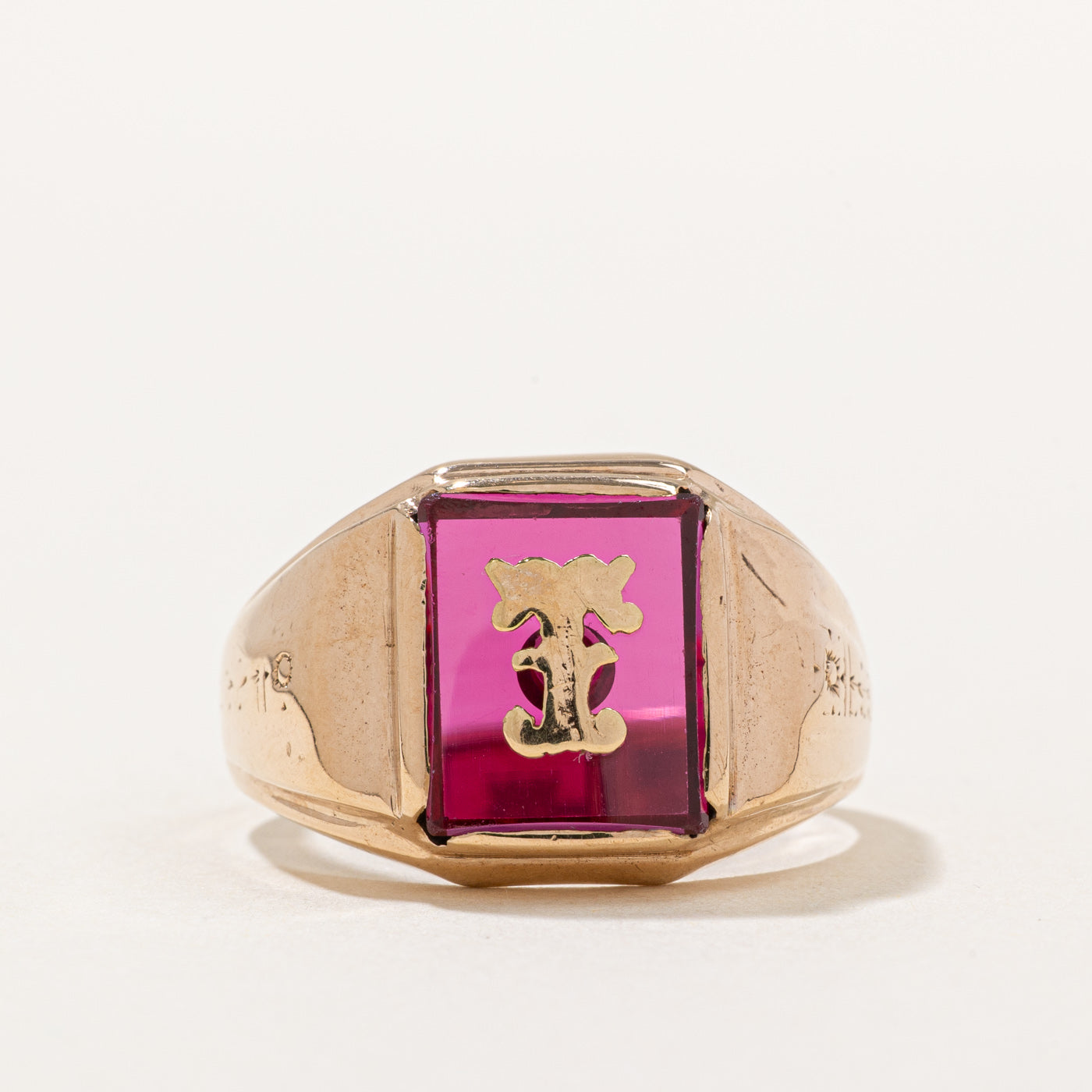 Synthetic Ruby 'T' initial Ring | 6.00ct | SZ 12 |
