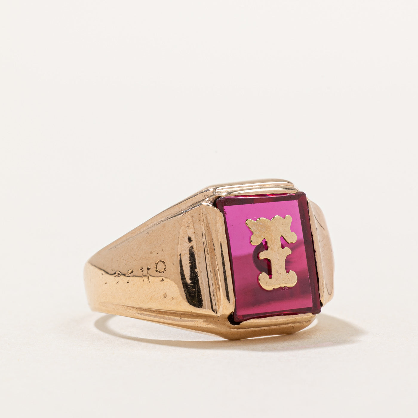 Synthetic Ruby 'T' initial Ring | 6.00ct | SZ 12 |
