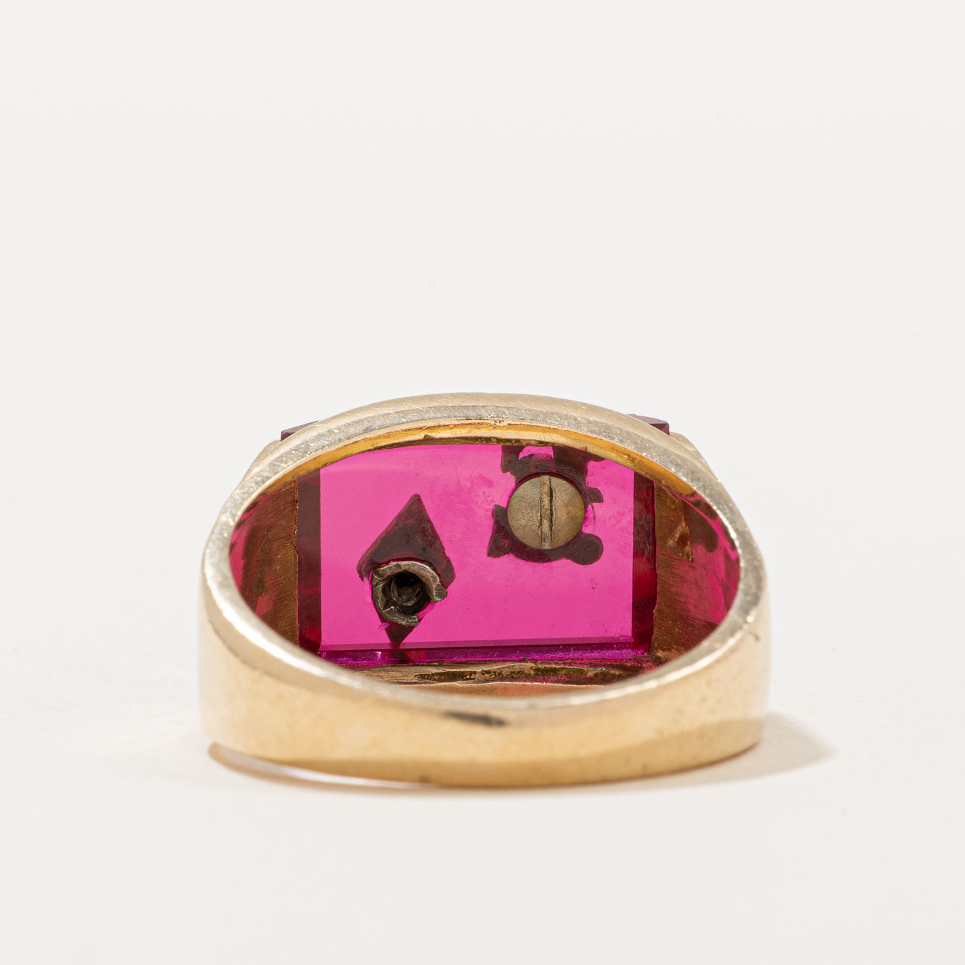Synthetic Ruby & Diamond 'E' Initial Ring | 7.00ct, 0.005ct | SZ 9 |