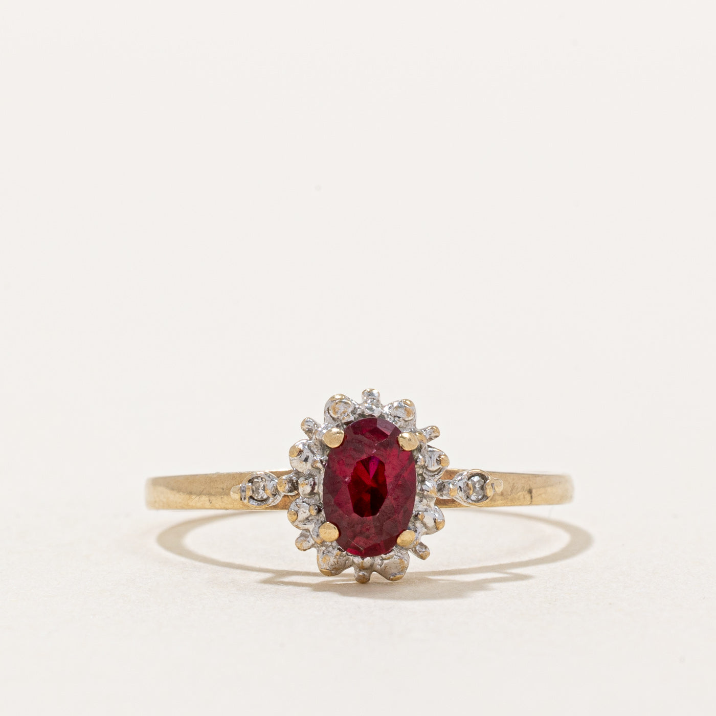 Synthetic Ruby & Diamond Halo Ring | 0.50ct, 0.01ctw | SZ 7 |